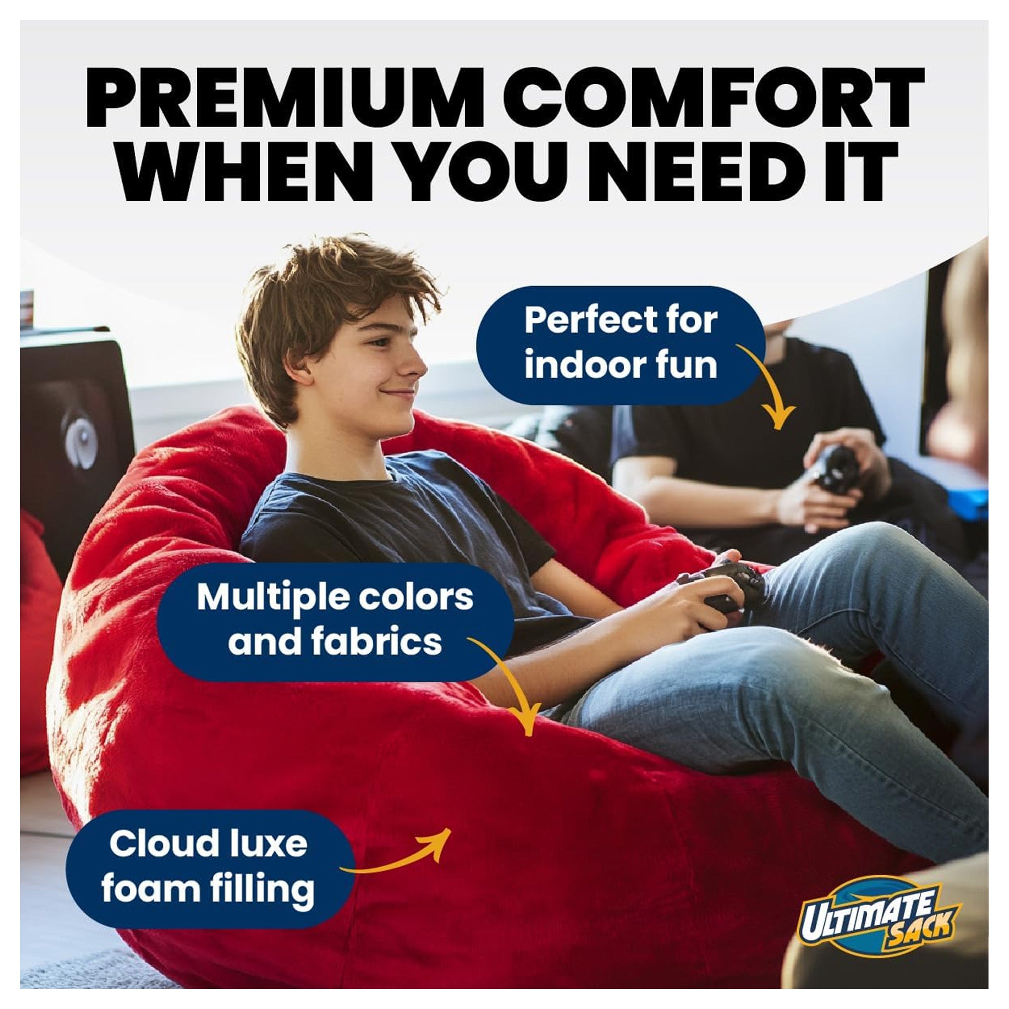 Ultimate Sack 5 Foot Foam Filled Washable Fur Covered Bean Bag Chair, Navy - VMInnovations