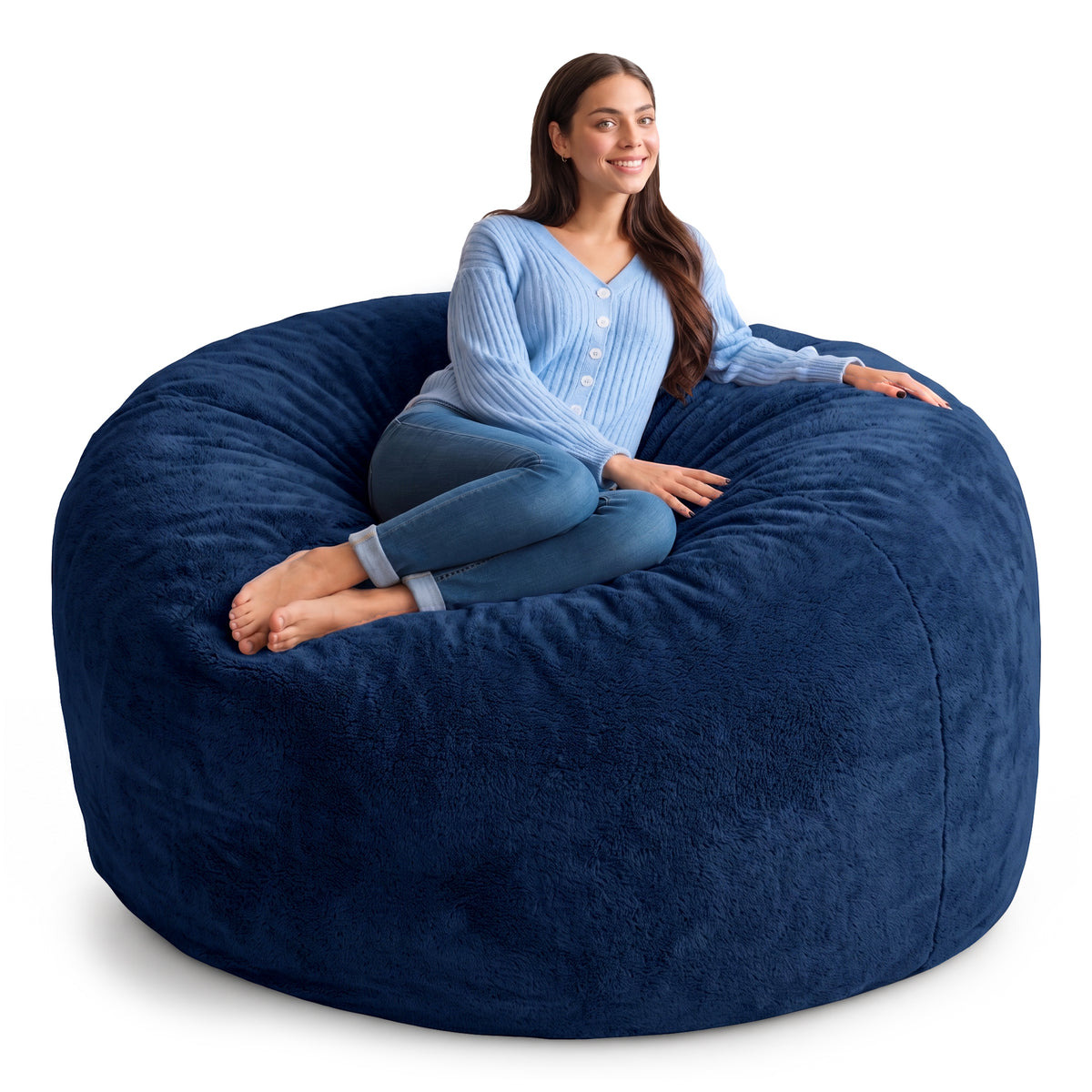 Ultimate Sack 5 Foot Foam Filled Washable Fur Covered Bean Bag Chair, Navy - VMInnovations