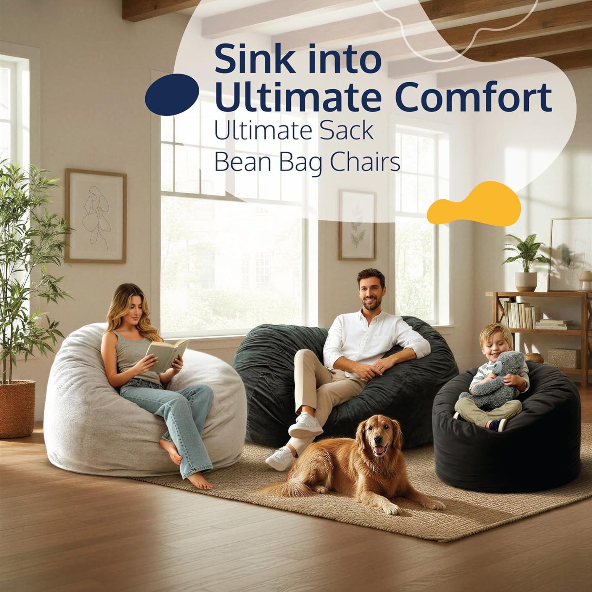 Ultimate Sack 5 Ft Foam Filled Fur Covered Bean Bag Chair w/Footstool (Open Box)