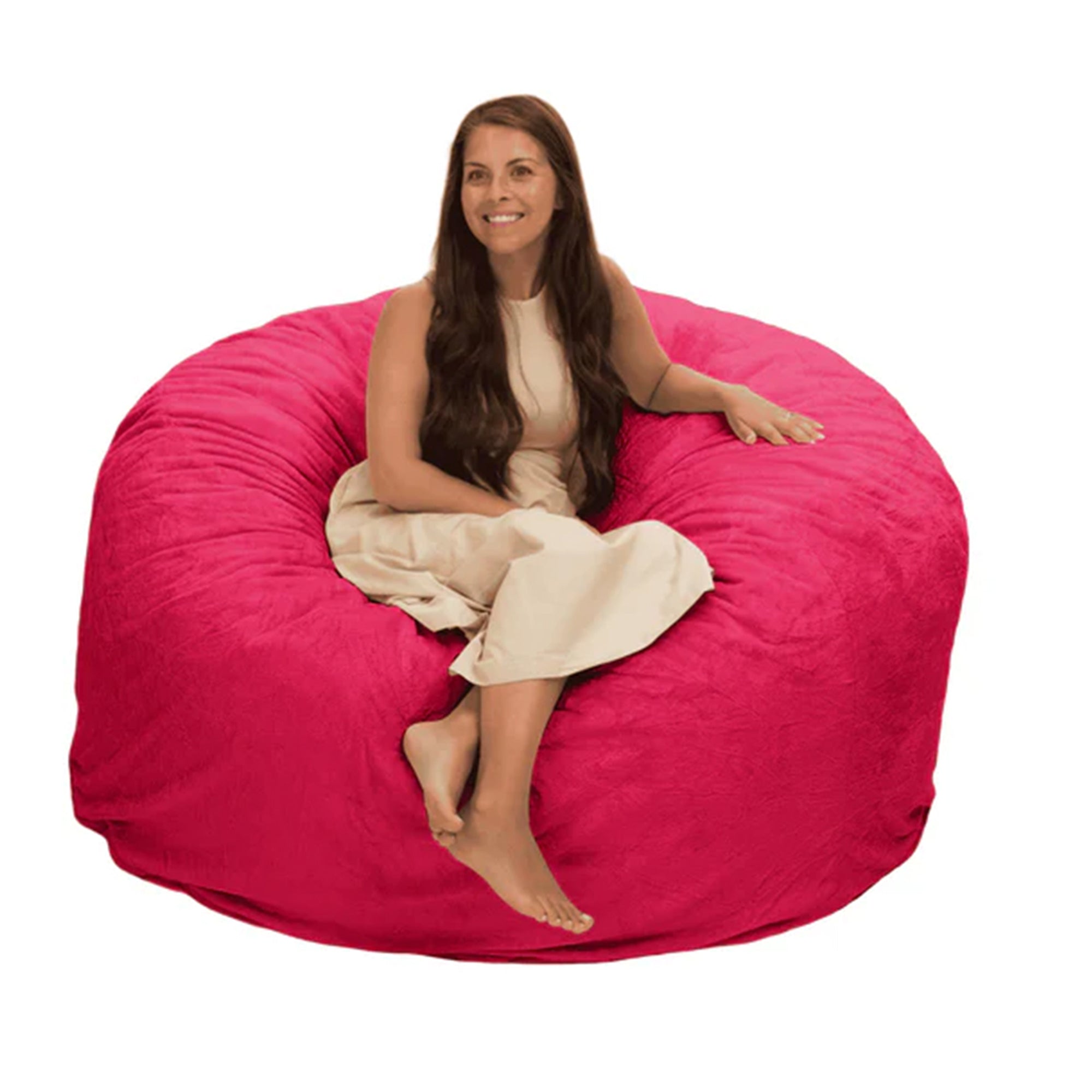 Ultimate Sack 5 Foot Foam Filled Washable Fur Covered Bean Bag Chair, Pink