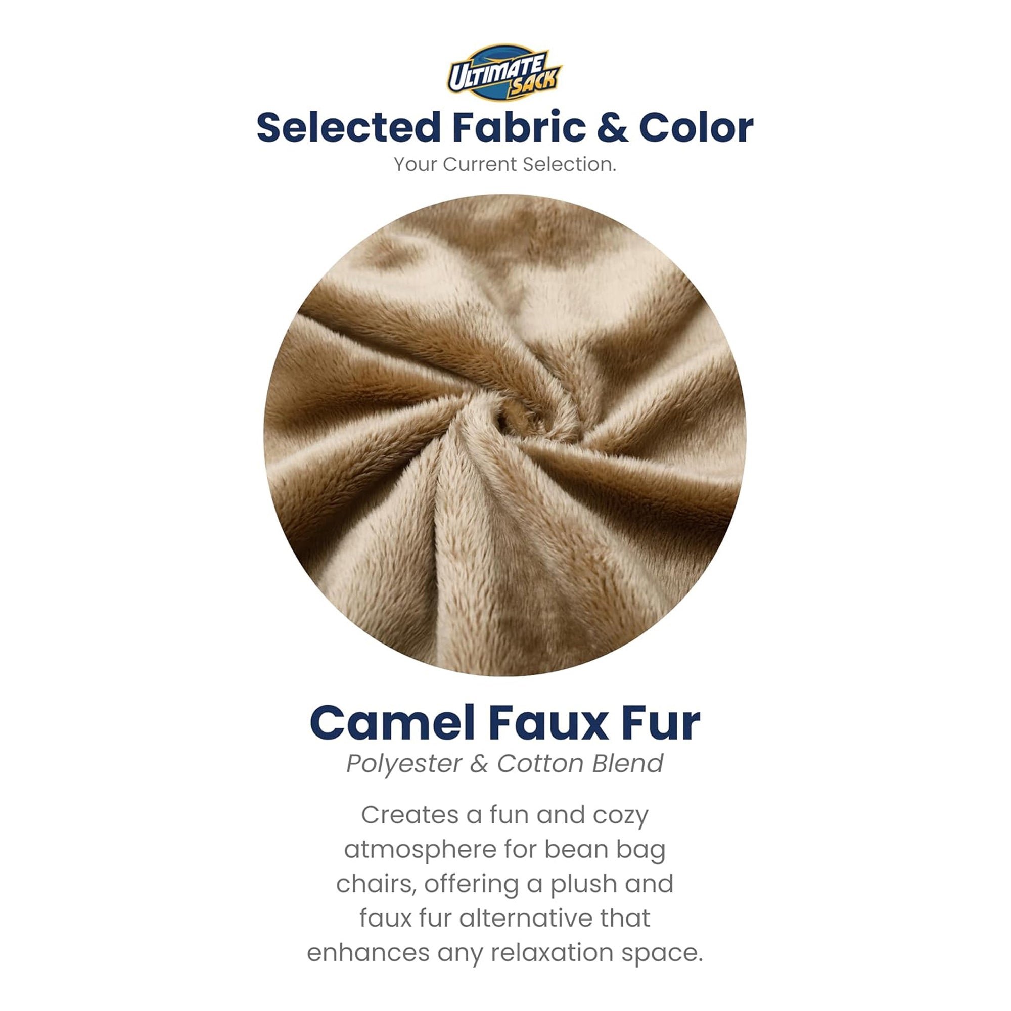 Ultimate Sack 6ft Bean Bag Chair and Footstool, Oversized Lounger, Camel Fur - VMInnovations
