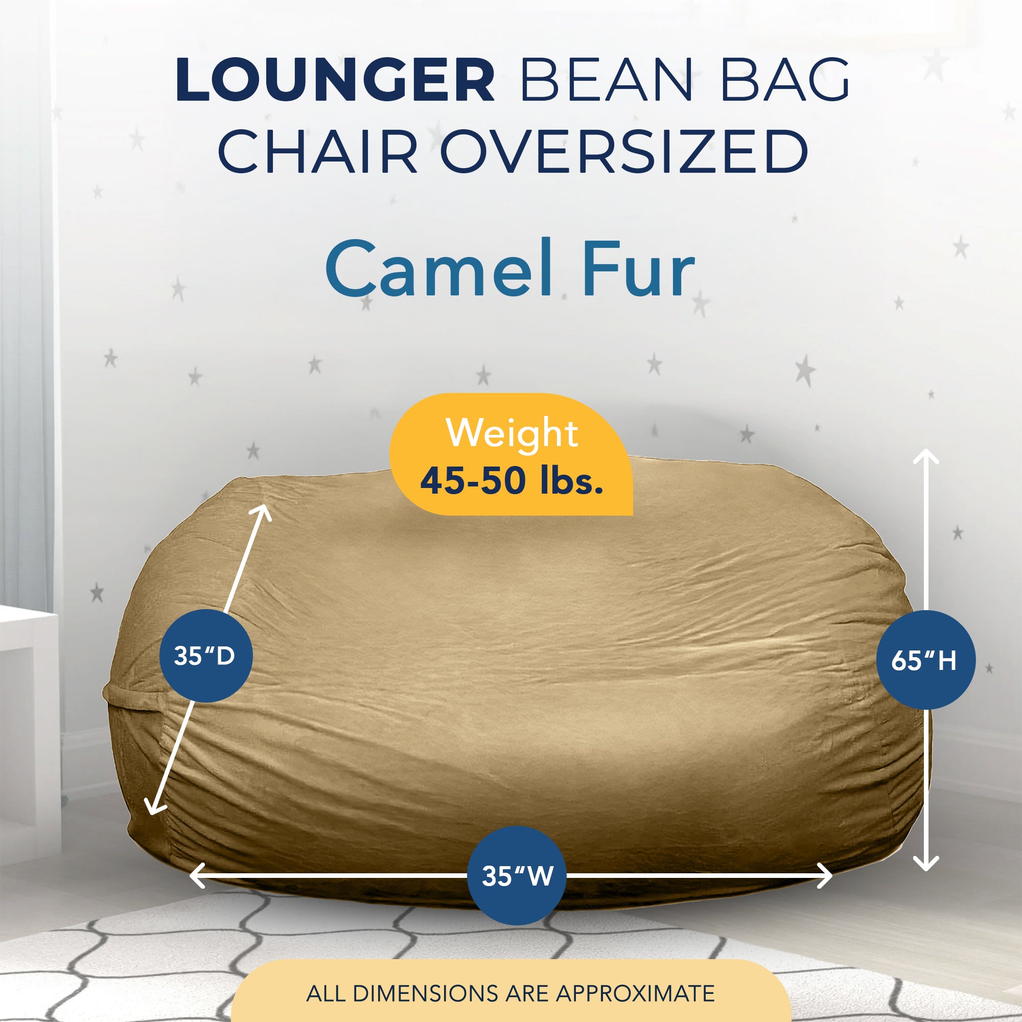 Ultimate Sack Lounger Bean Bag Chair Oversized Indoor Comfy Loveseat, Camel Fur - VMInnovations