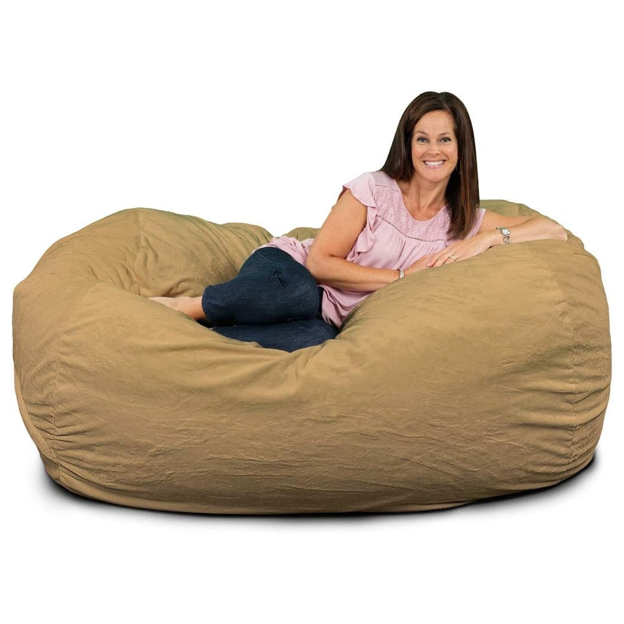 Ultimate Sack Lounger Bean Bag Chair Oversized Comfy Loveseat, Camel Suede - VMInnovations