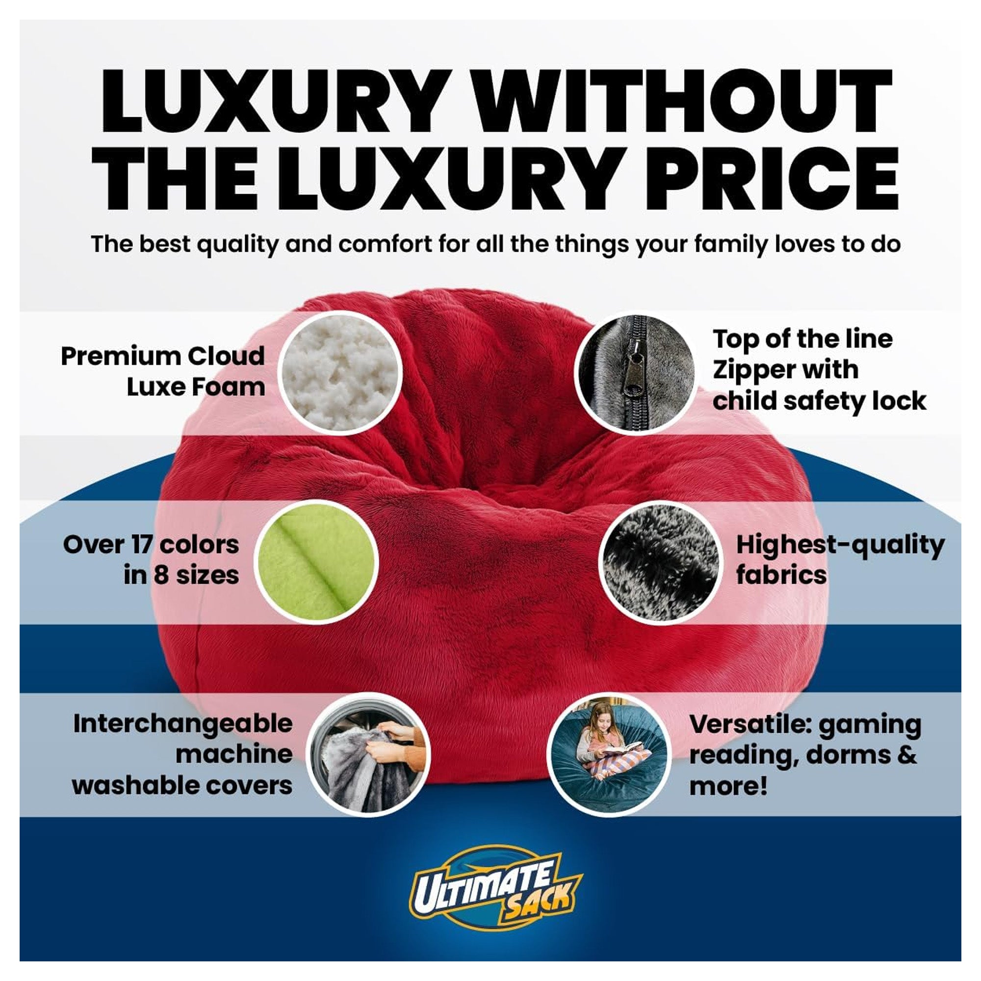 Ultimate Sack Lounger Bean Bag Chair Oversized Indoor Loveseat, Charcoal Fur