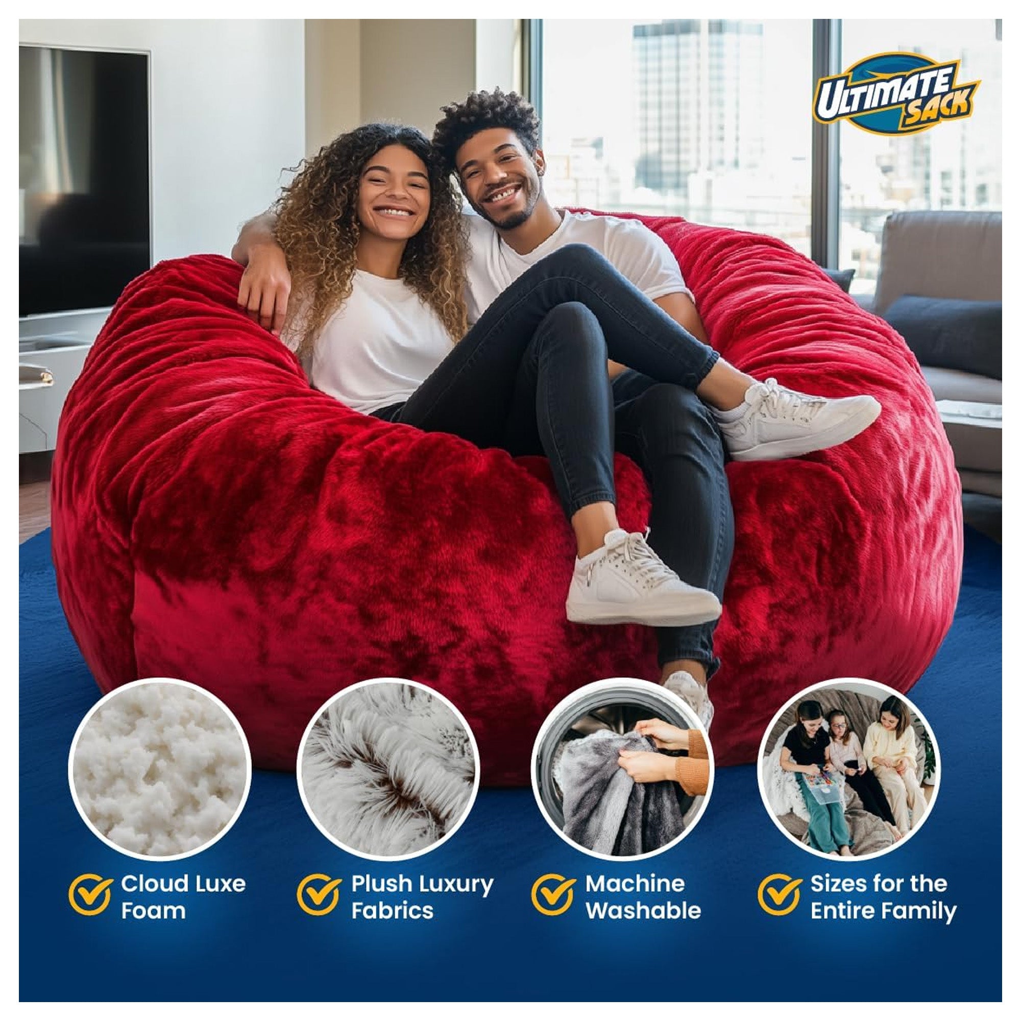 Ultimate Sack Lounger Bean Bag Chair Oversized Indoor Comfy Loveseat, Cloud Fur