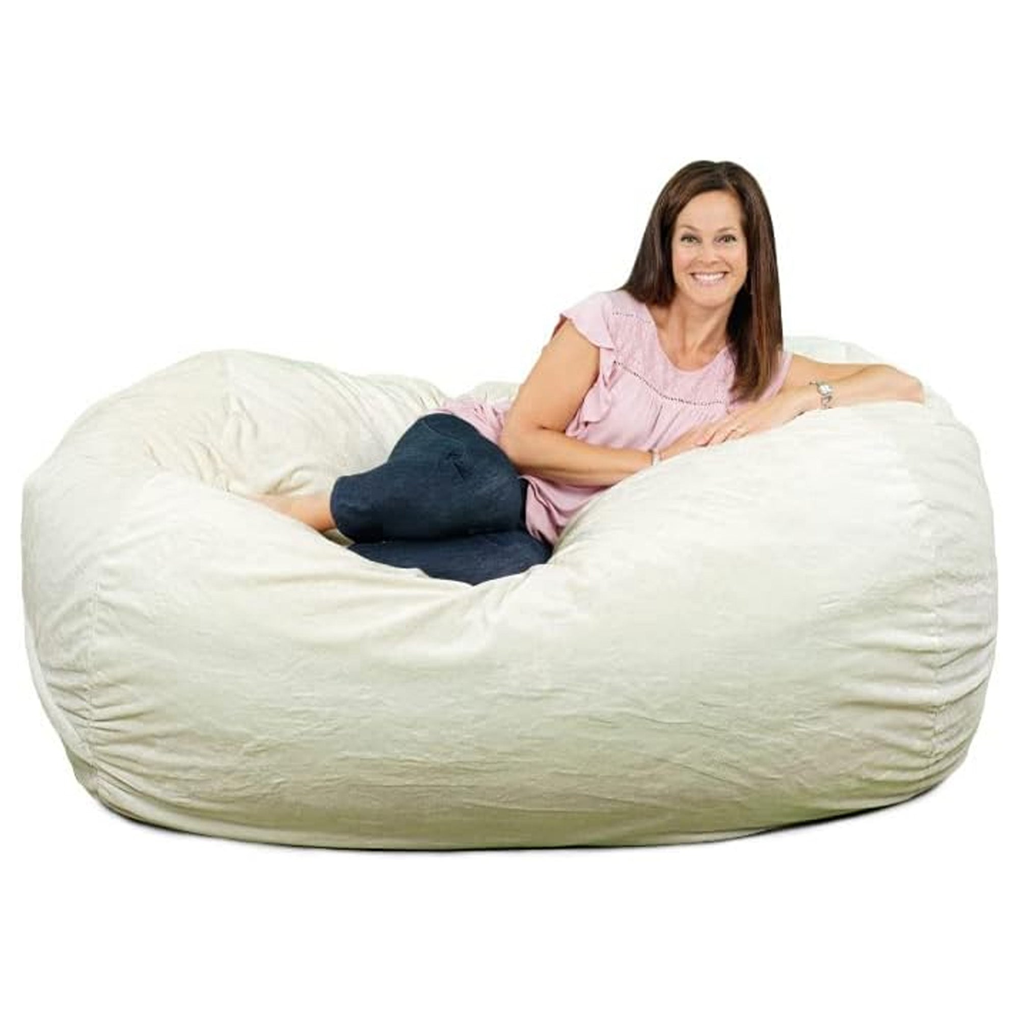 Ultimate Sack Lounger Bean Bag Chair Oversized Indoor Comfy Loveseat, Ivory Fur - VMInnovations
