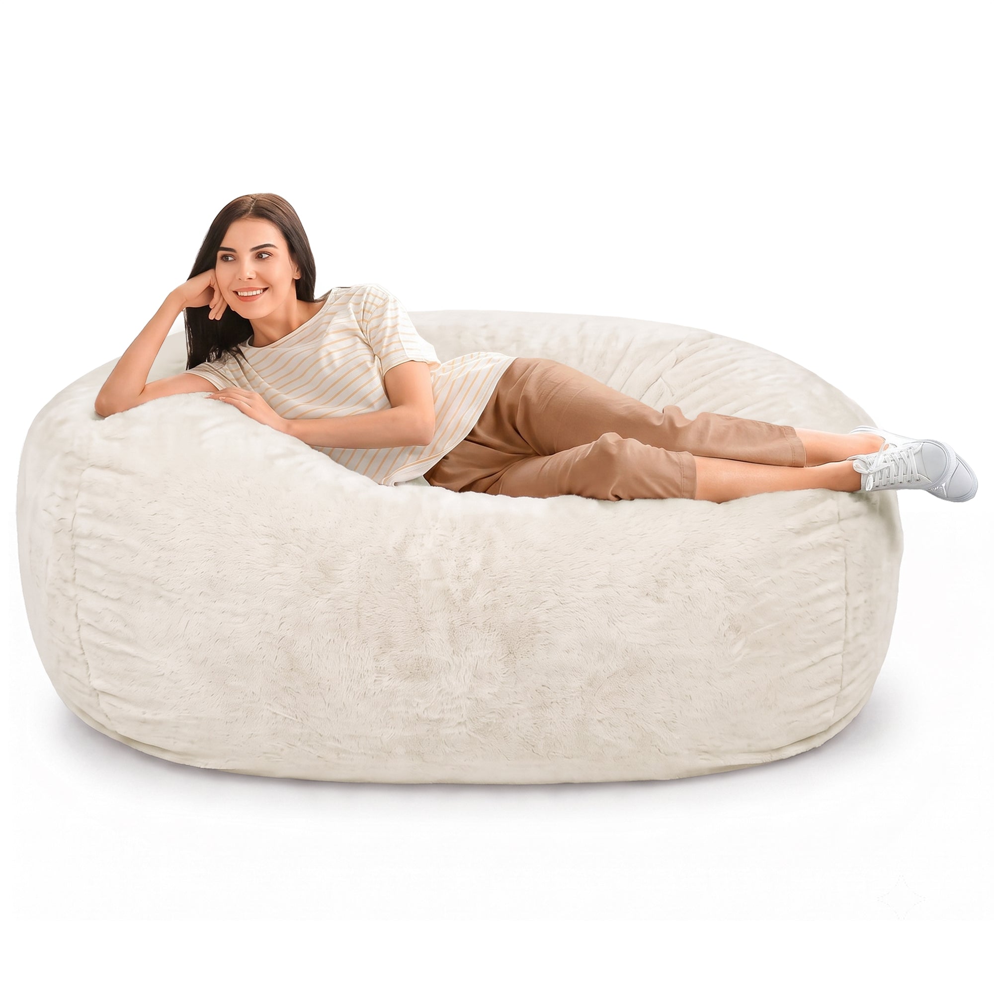 Ultimate Sack Lounger Bean Bag Chair Oversized Indoor Comfy Loveseat, Ivory Fur
