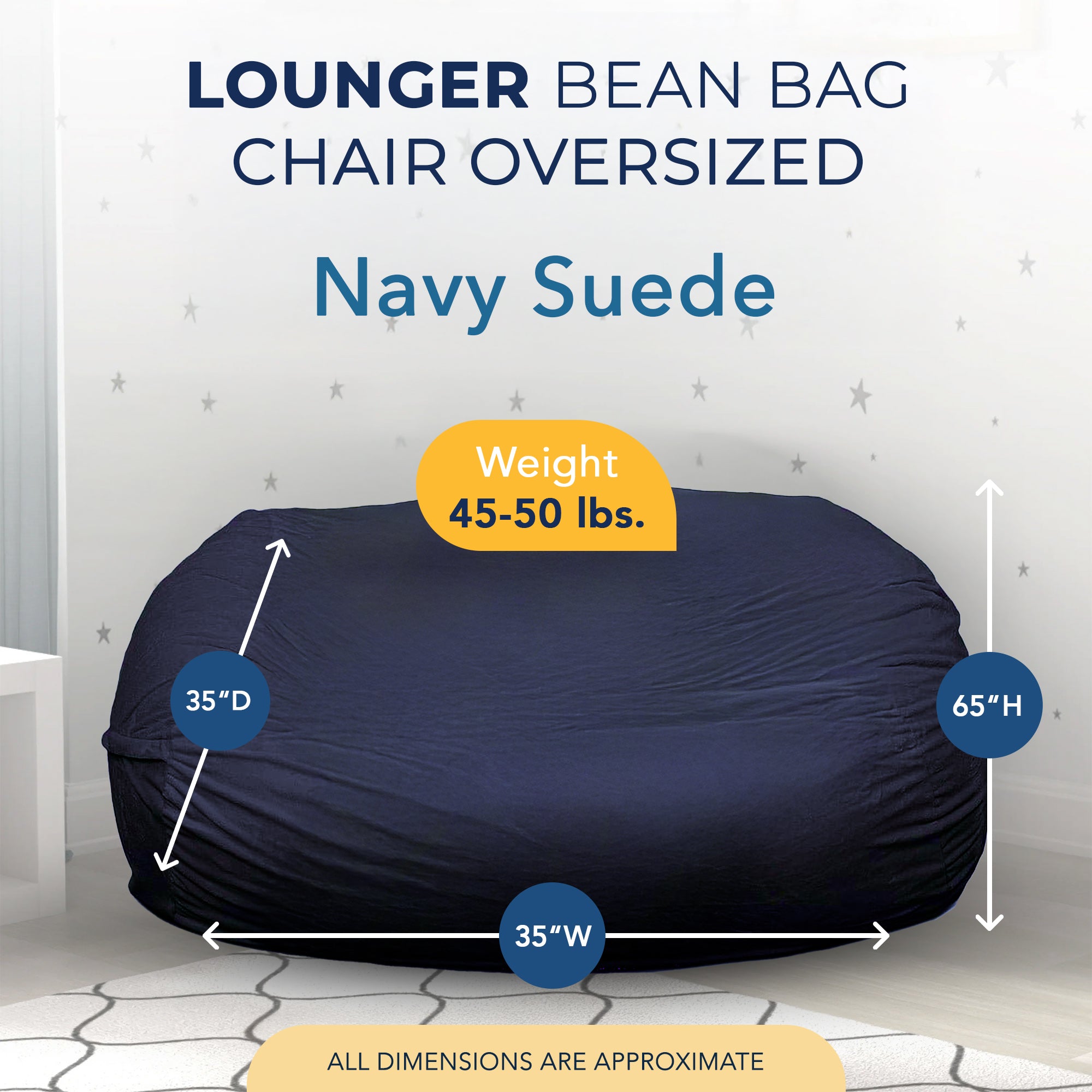 Ultimate Sack Lounger Bean Bag Chair Oversized Indoor Comfy Loveseat, Navy Suede