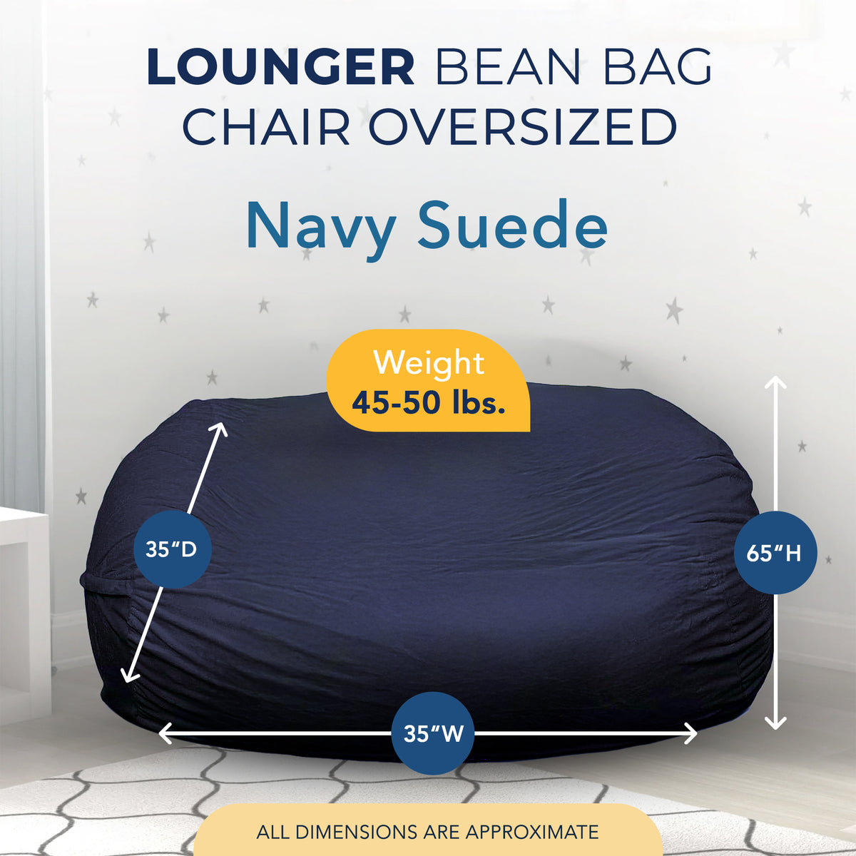 Ultimate Sack Lounger Bean Bag Chair Oversized Indoor Comfy Loveseat, Navy Suede