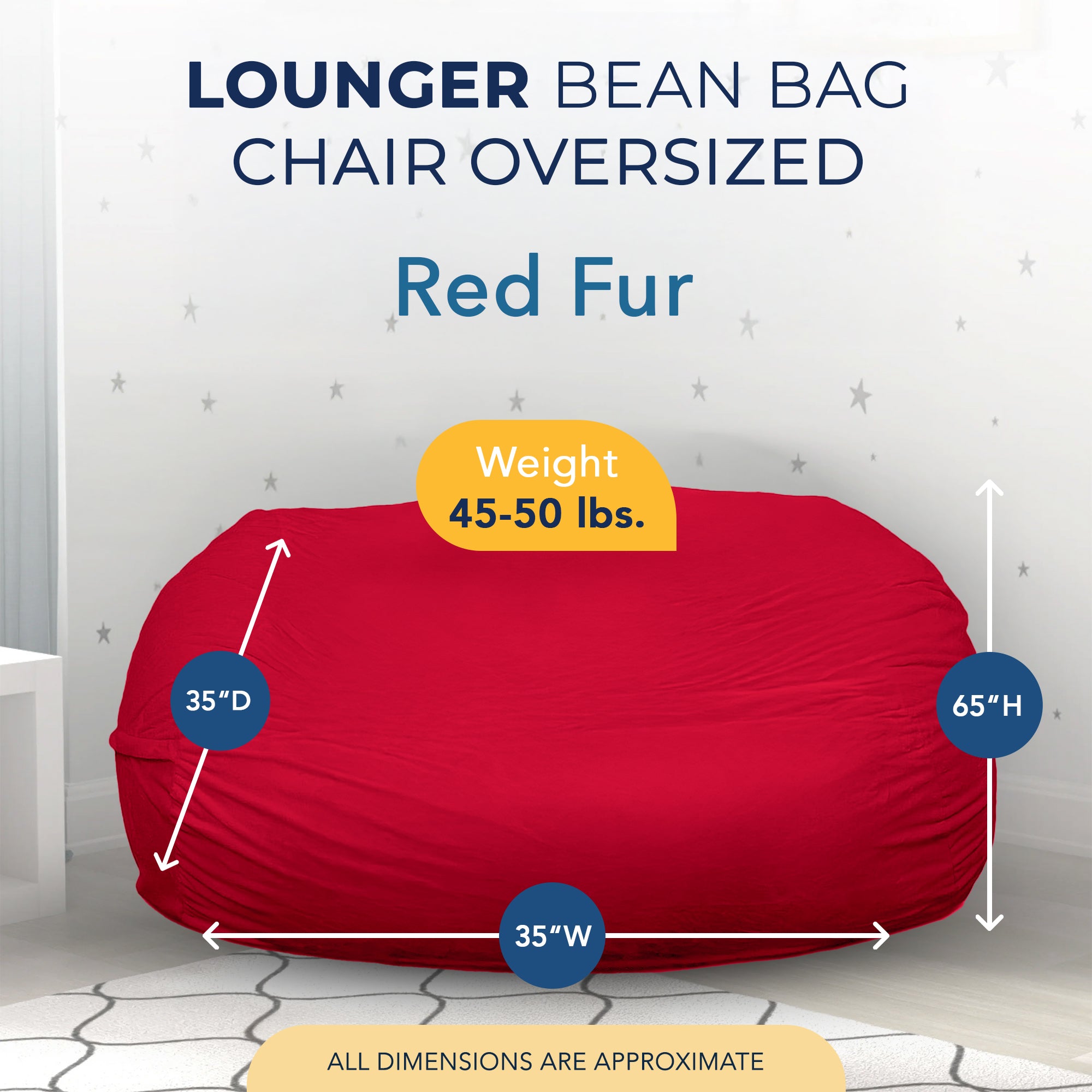 Ultimate Sack Lounger Bean Bag Chair Oversized Indoor Comfy Loveseat, Red Fur - VMInnovations