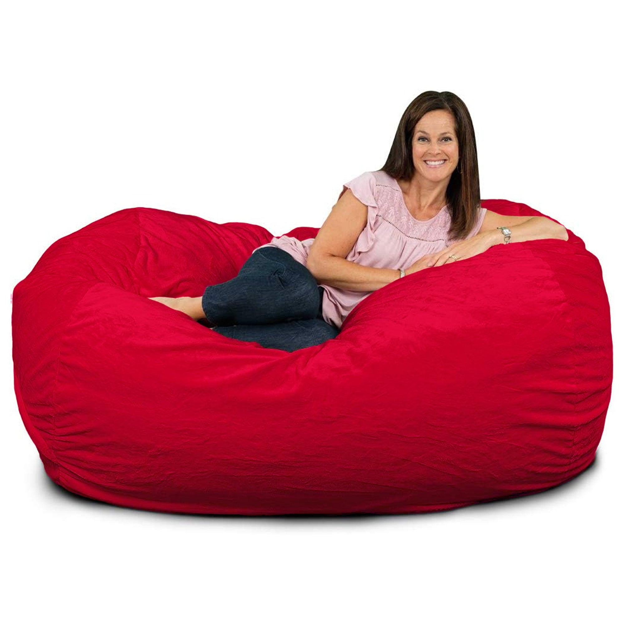 Ultimate Sack Lounger Bean Bag Chair Oversized Indoor Comfy Loveseat, Red Fur - VMInnovations