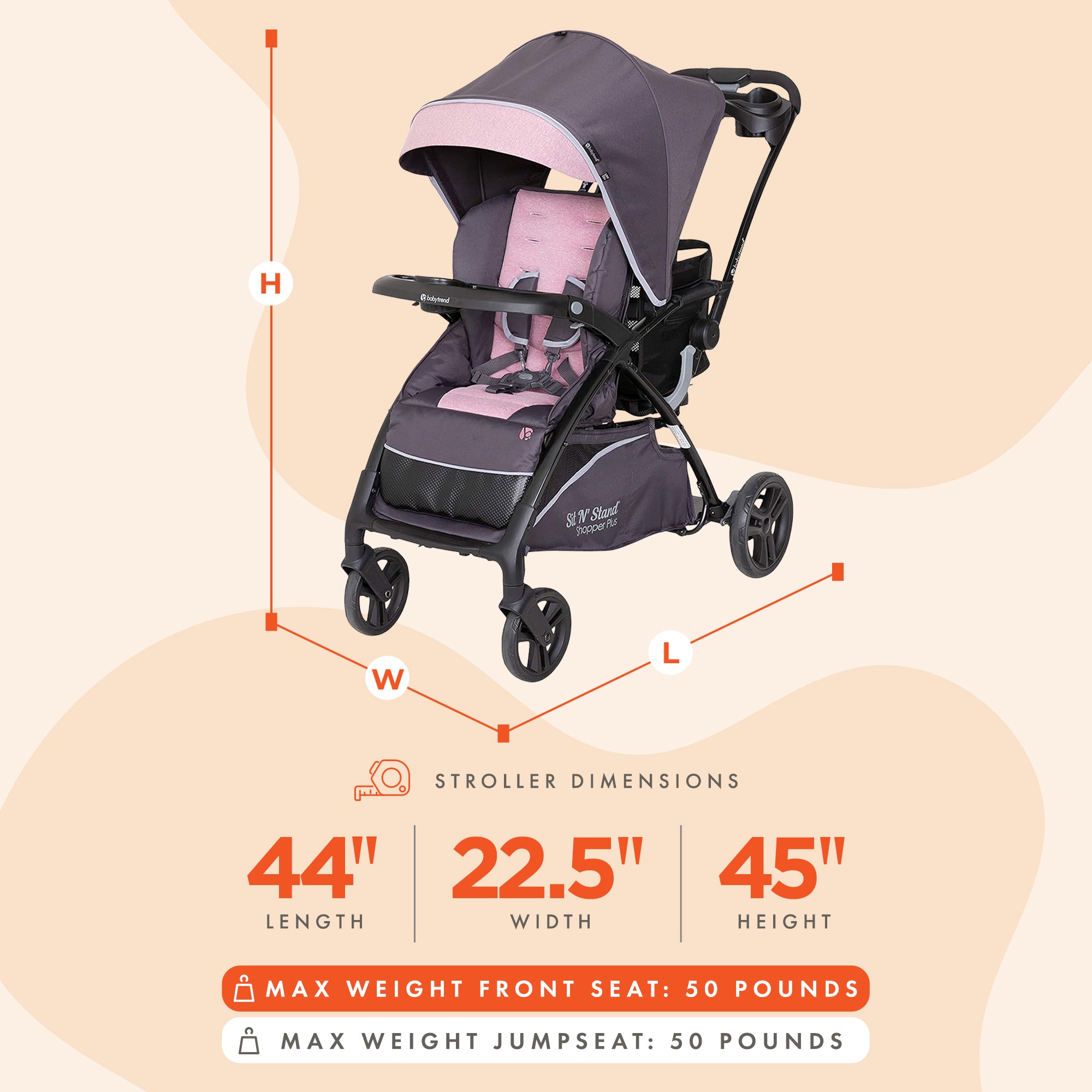 Baby Trend Sit N' Stand 5-n-1 Shopper Plus Stroller, Canopy & Bench Tote, Cassis - VMInnovations