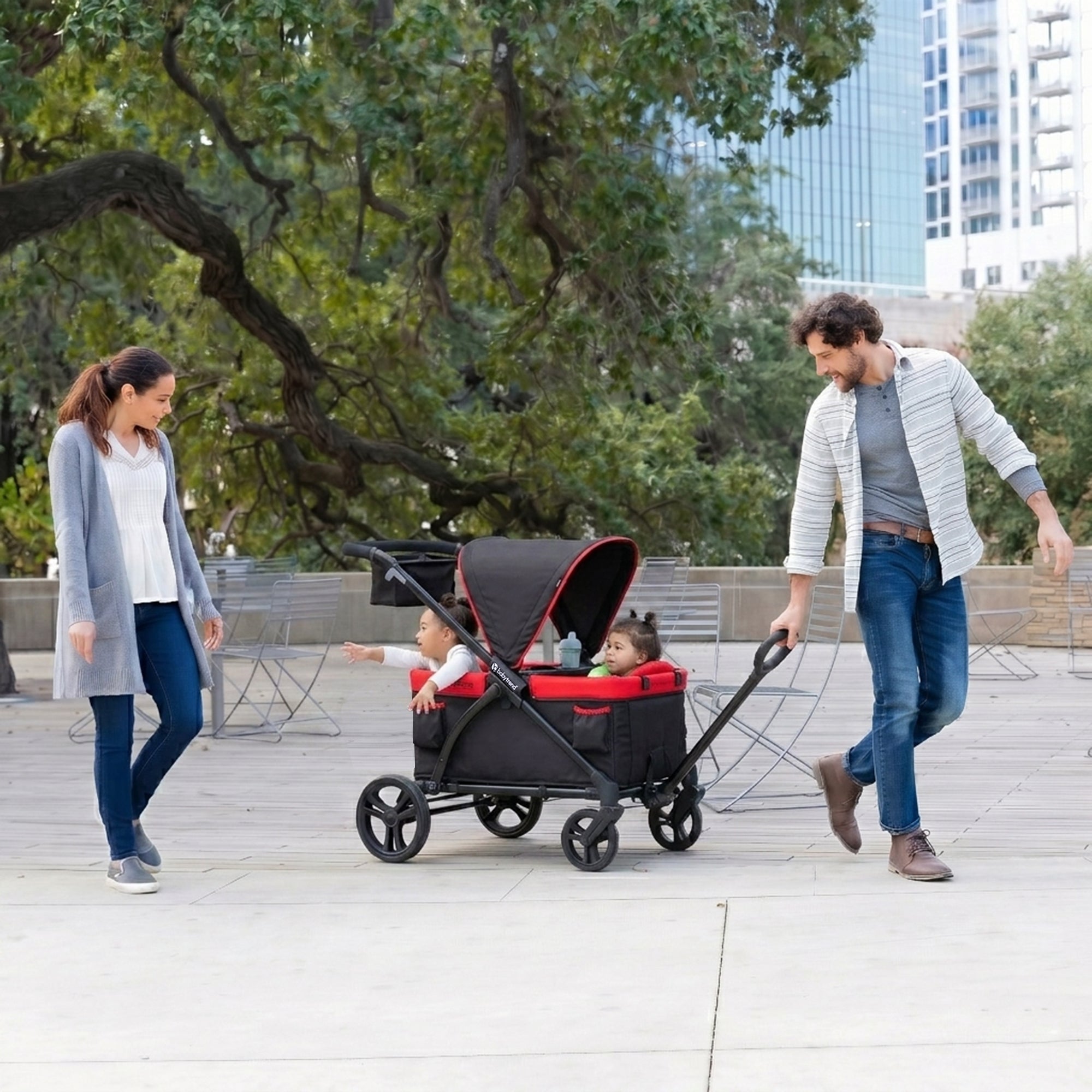 Baby Trend Tour 2-in-1 Push or Pull Stroller Wagon, 2-Seater w/ Canopy, Mars Red - VMInnovations