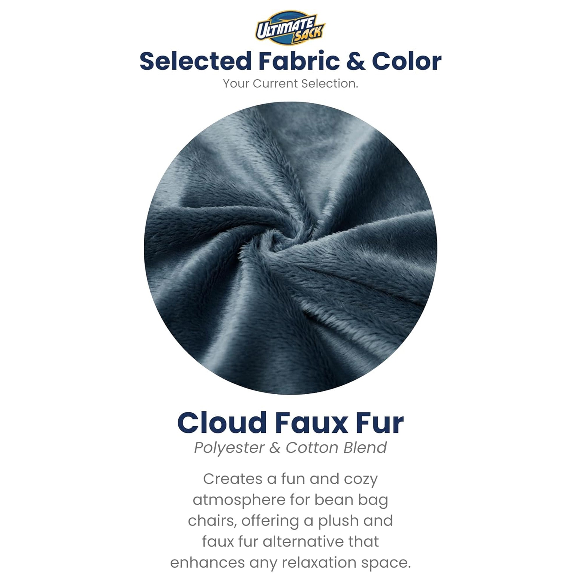 Ultimate Sack 5 Ft Foam Filled Fur Covered Bean Bag Chair w/Footstool, Cloud