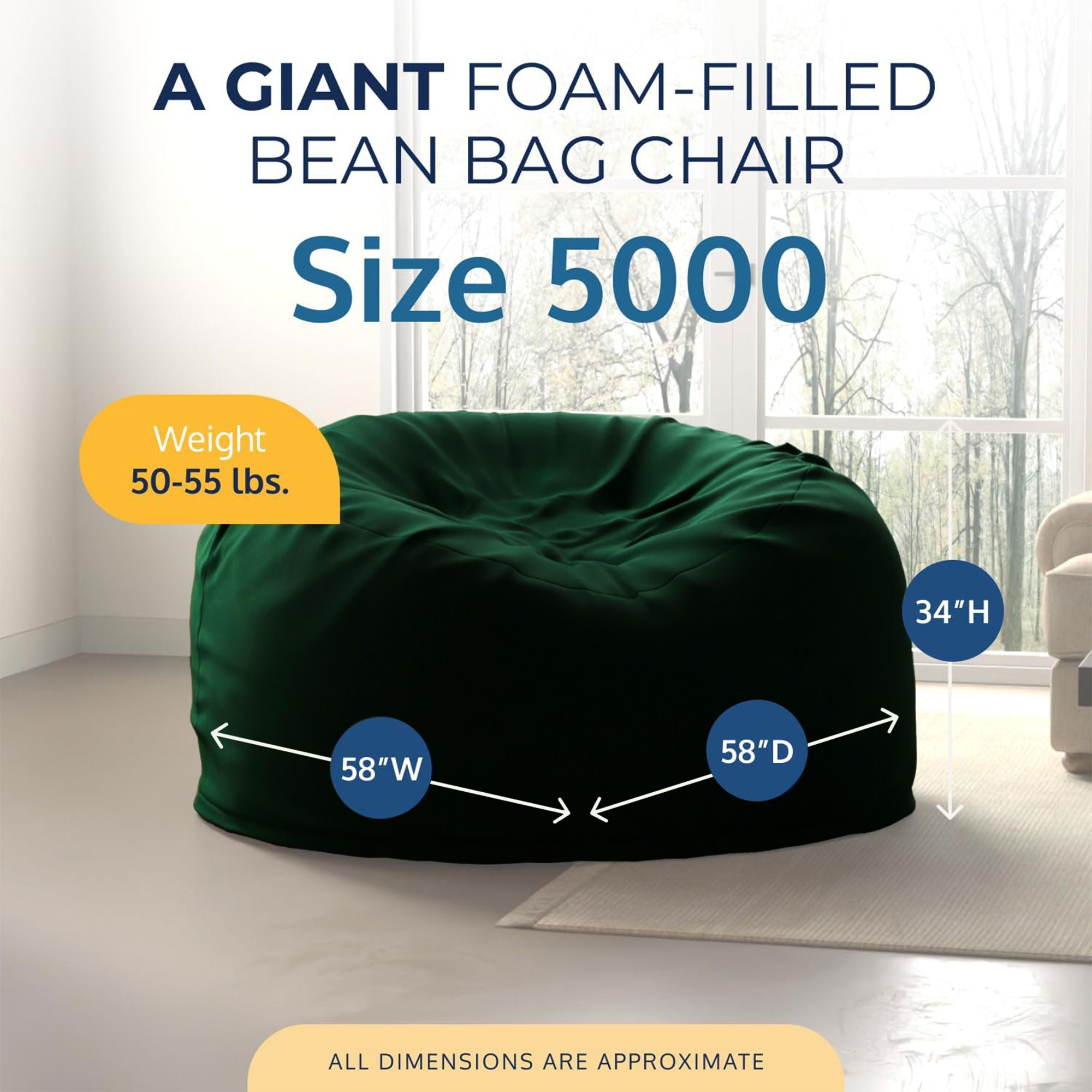 Ultimate Sack 5ft Bean Bag Chair and Footstool, Oversized Lounger, Hunter Suede - VMInnovations