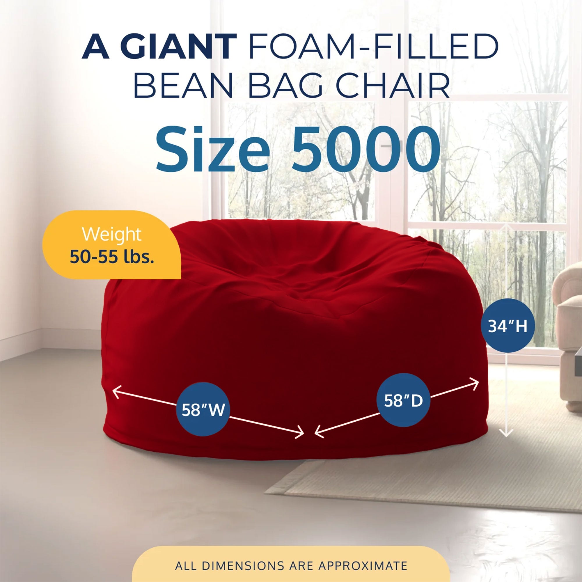 Ultimate Sack 5ft Bean Bag Chair and Footstool, Oversized Lounger, Red Suede - VMInnovations