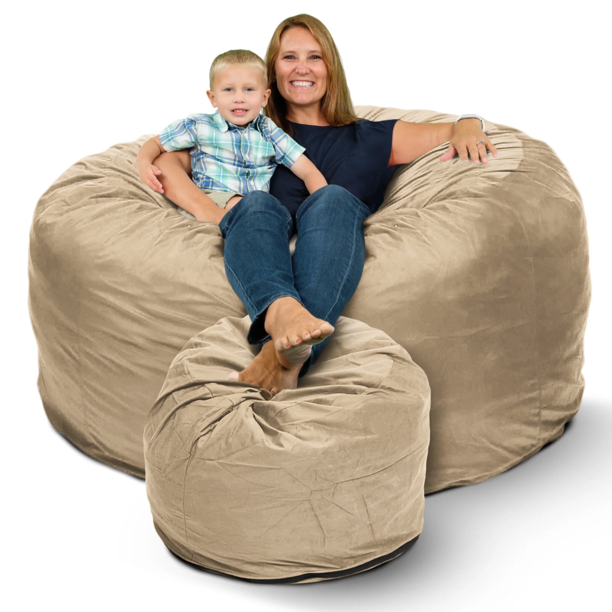 Ultimate Sack 6ft Bean Bag Chair and Footstool, Oversized Lounger, Camel Suede - VMInnovations