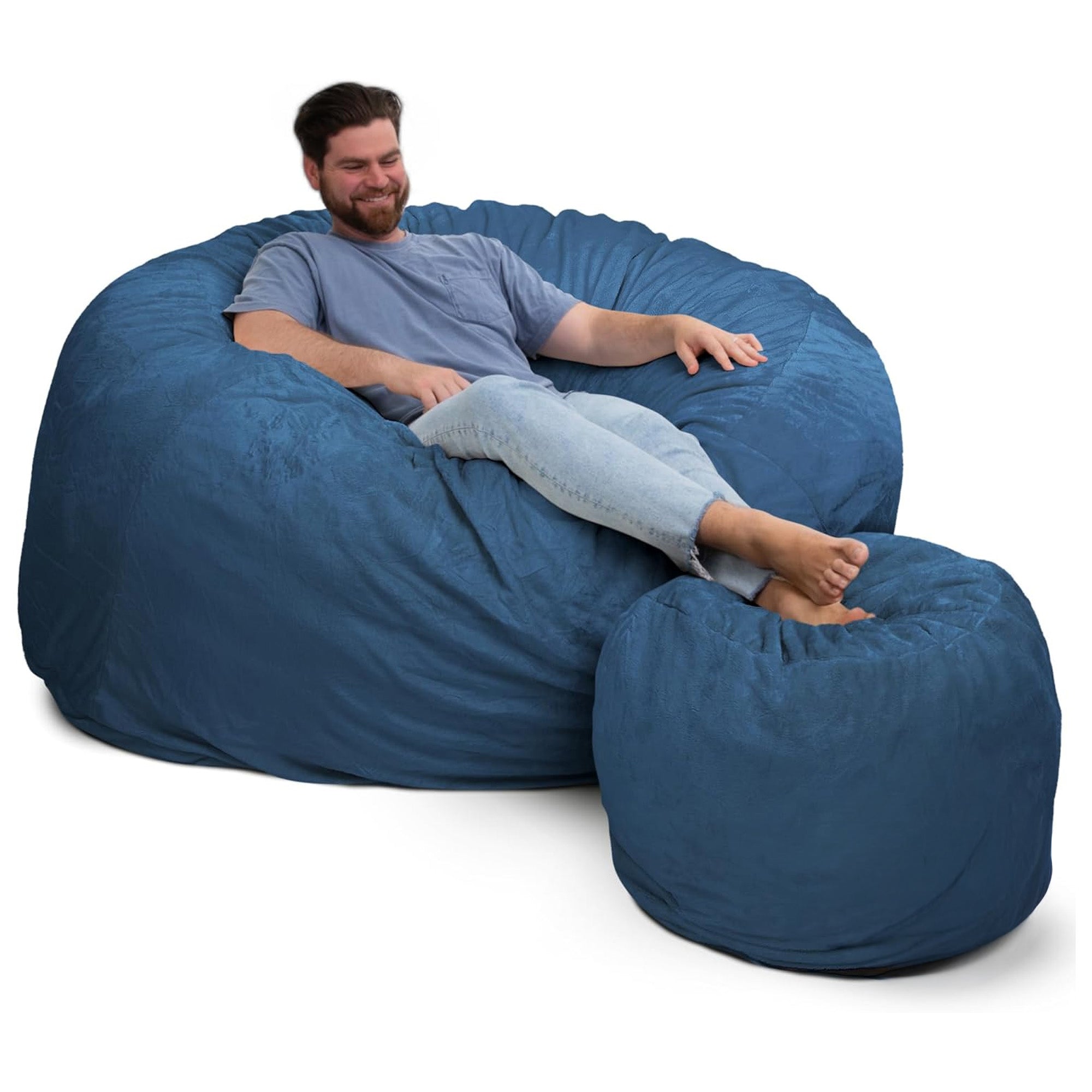 Ultimate Sack 6ft Bean Bag Chair and Footstool, Oversized Lounger, Ivory Fur