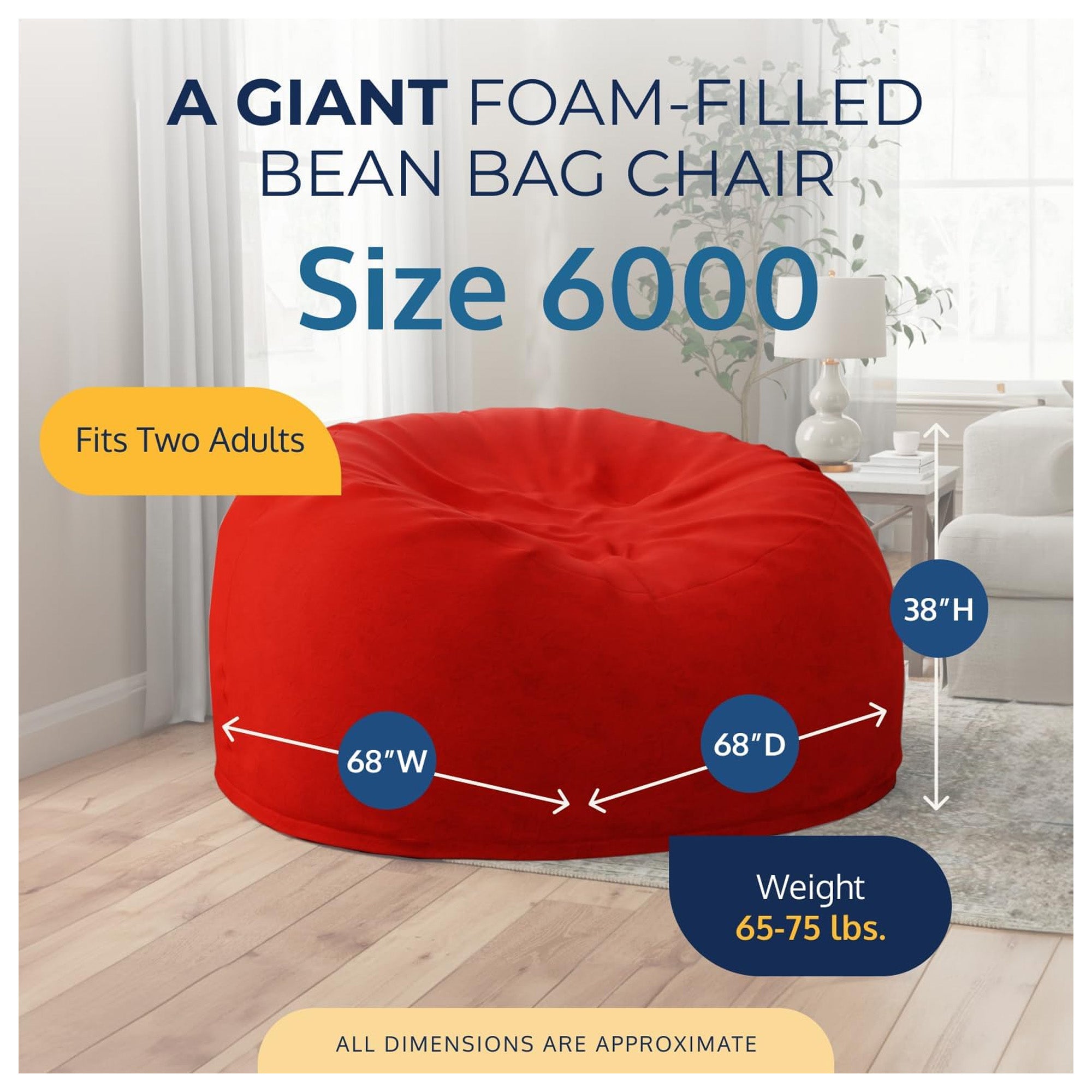 Ultimate Sack 6ft Bean Bag Chair and Footstool, Oversized Lounger, Red Suede
