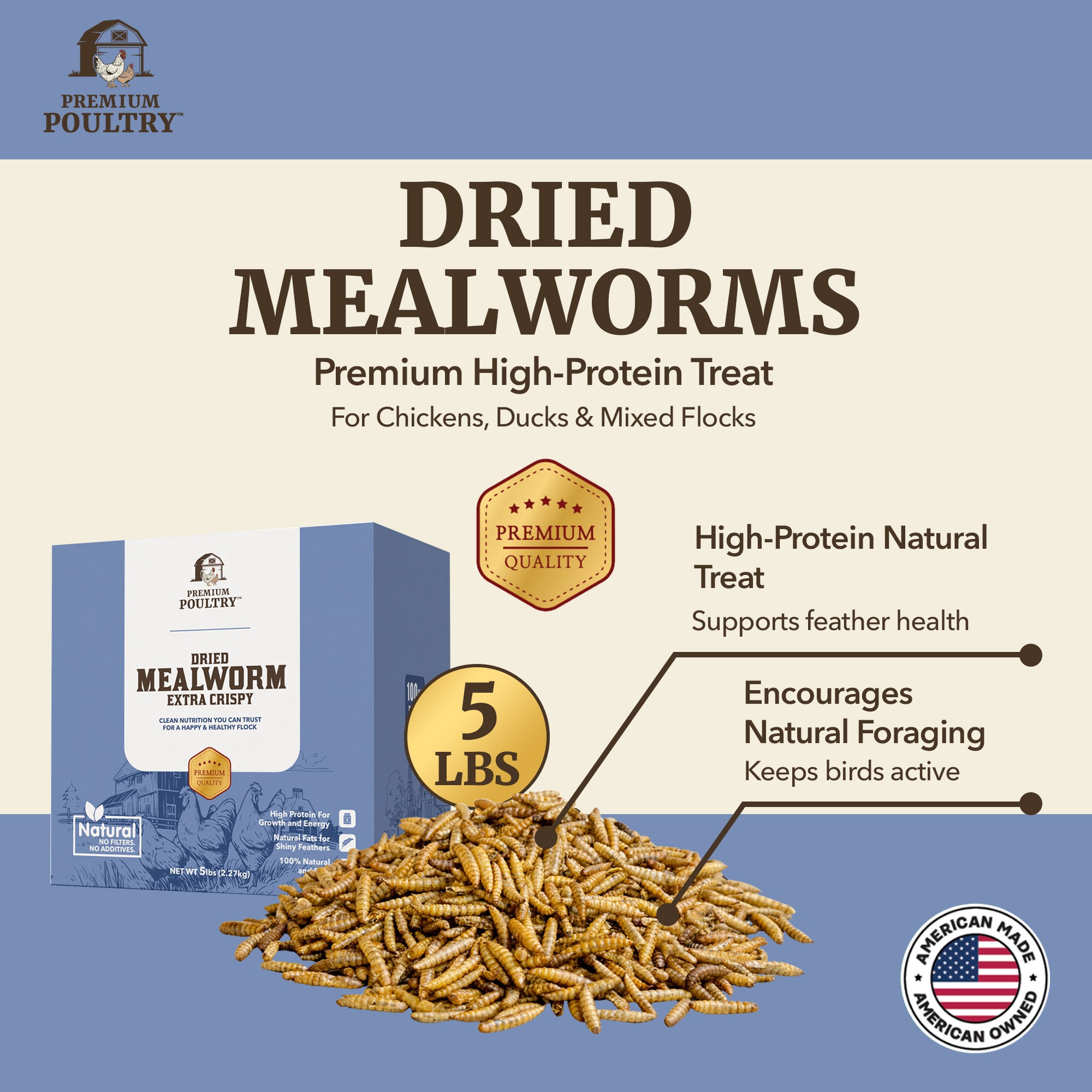 Premium Poultry 5 lb Mealworms and 5 lb Black Soldier Fly Dried Chicken Feed