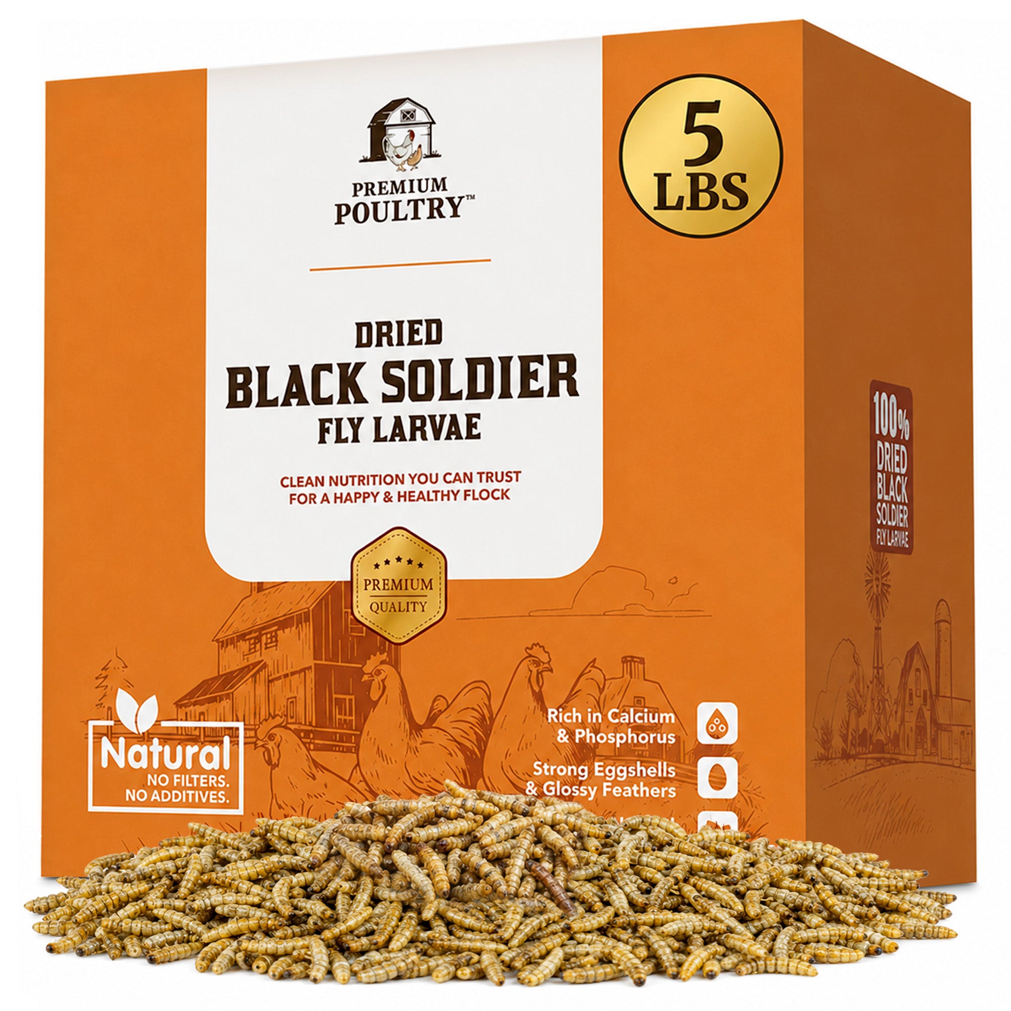 Premium Poultry 5 lb Dried Black Soldier Fly Larvae Chicken Feed Protein Treats