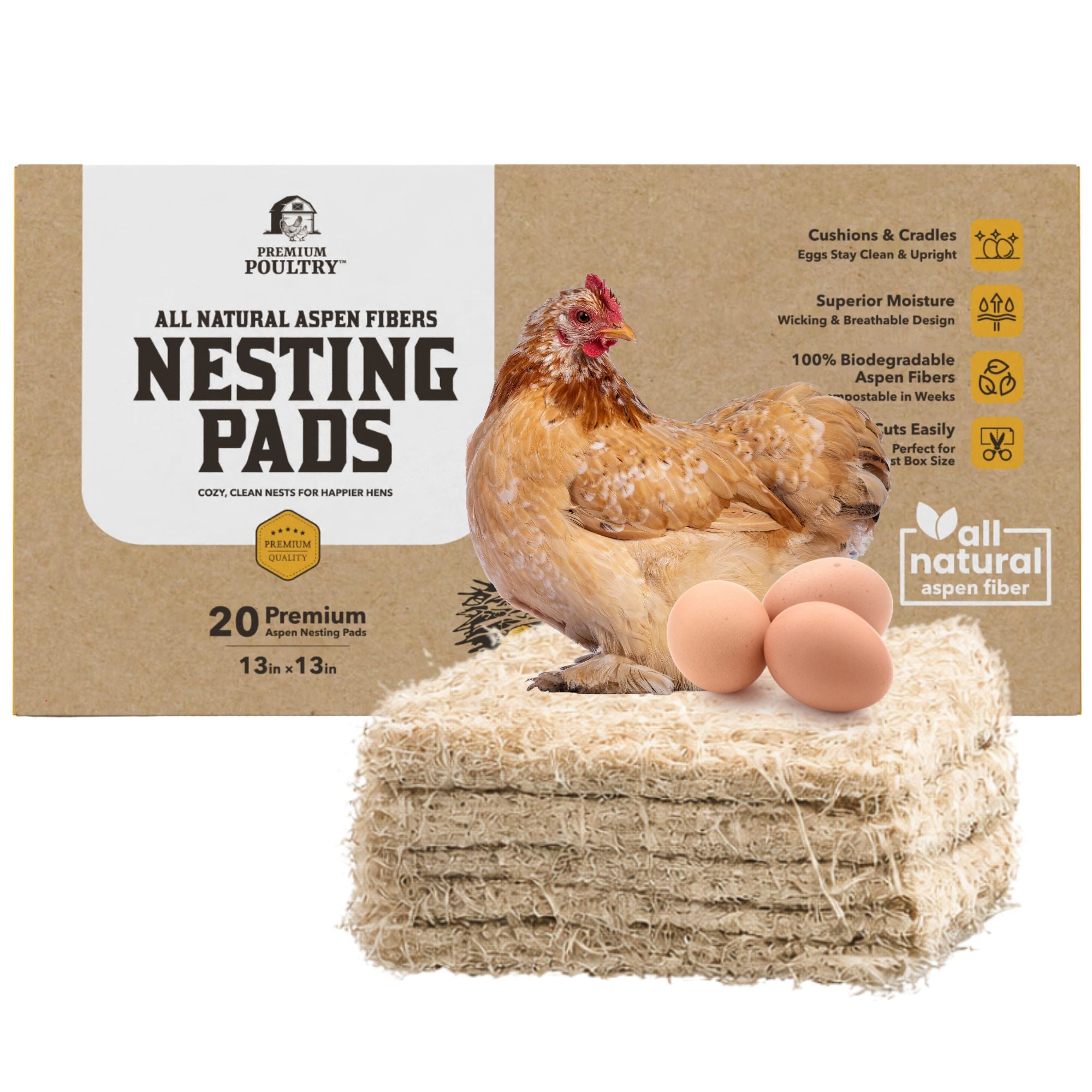 Premium Poultry 20-Pack Aspen Nesting Pads for Chicken Coop Nest Boxes, Blue - VMInnovations