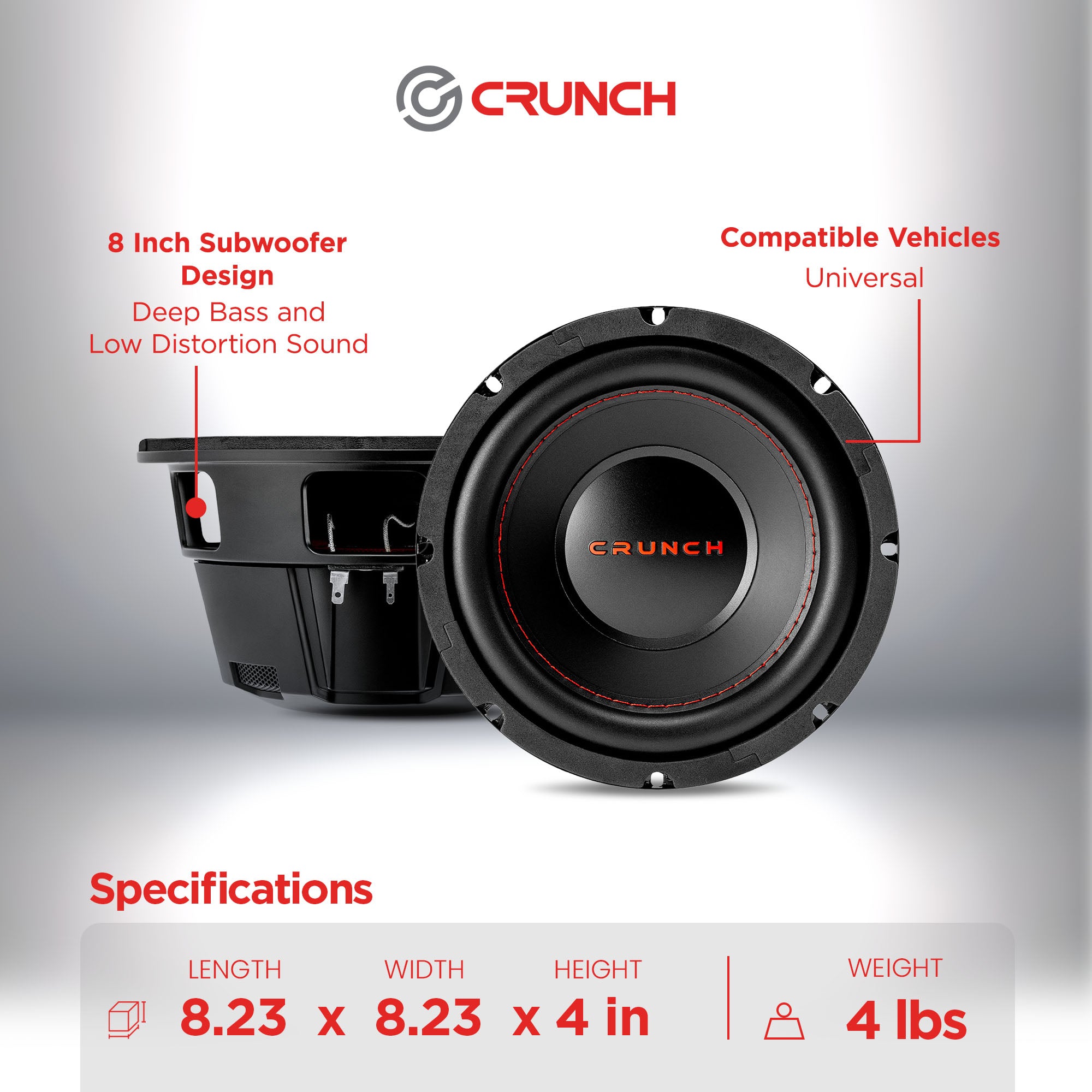 Crunch 2 Pack CRW8D4 8" 250 Watt MAX 4 Ohm Dual Voice Coil Car Subwoofer Speaker