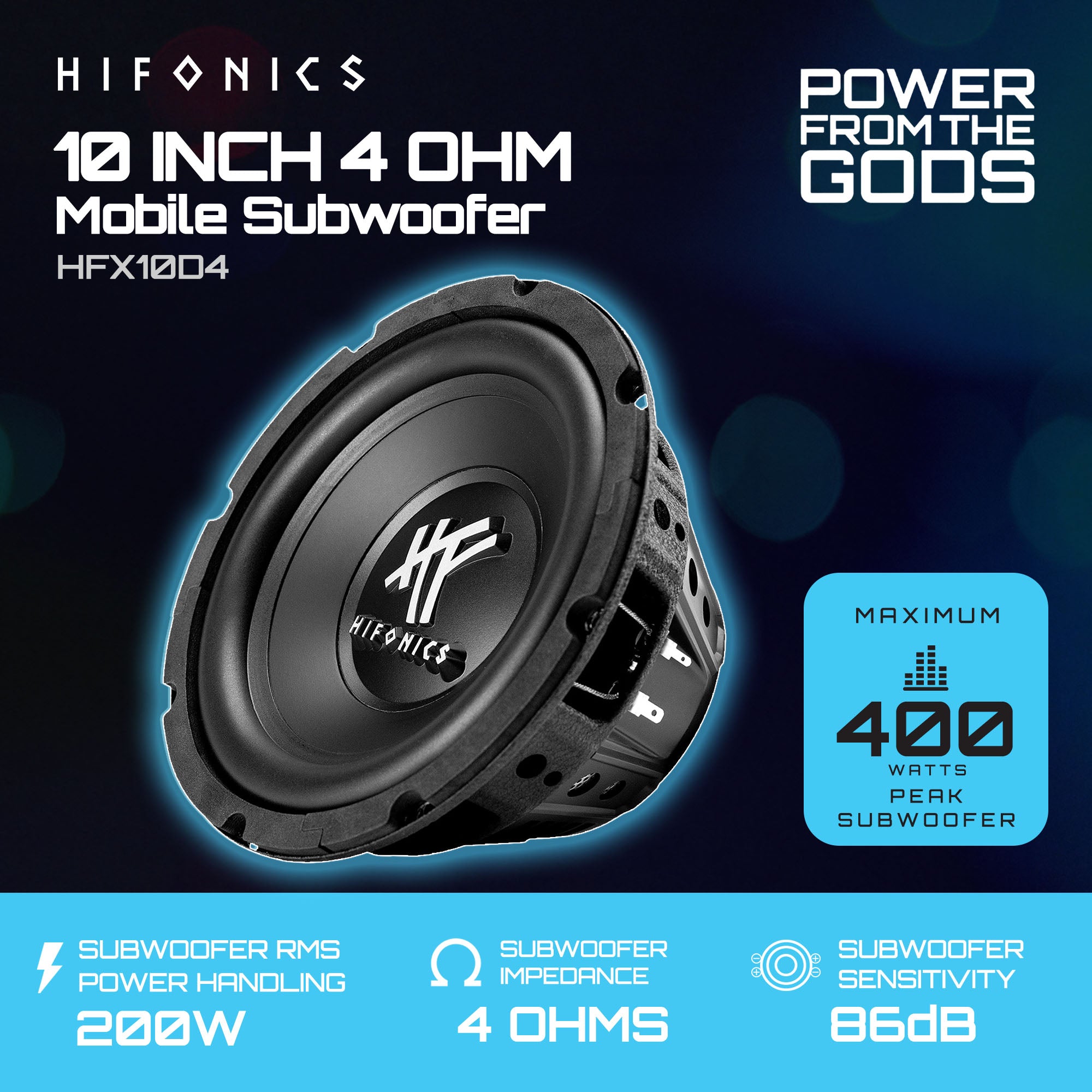 Hifonics HFX10D4 10" Subwoofer, 400W Max 200W RMS Car & Powersports Speaker - VMInnovations