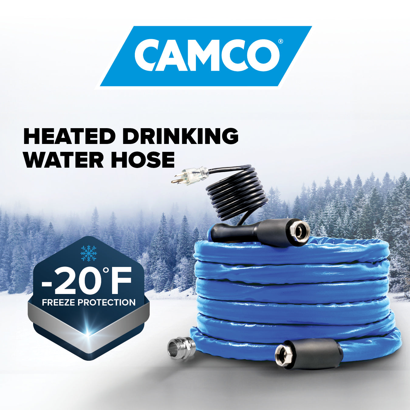 Camco 12 Ft Heated Water Hose for RV with Freeze Protection and Adapter, Blue