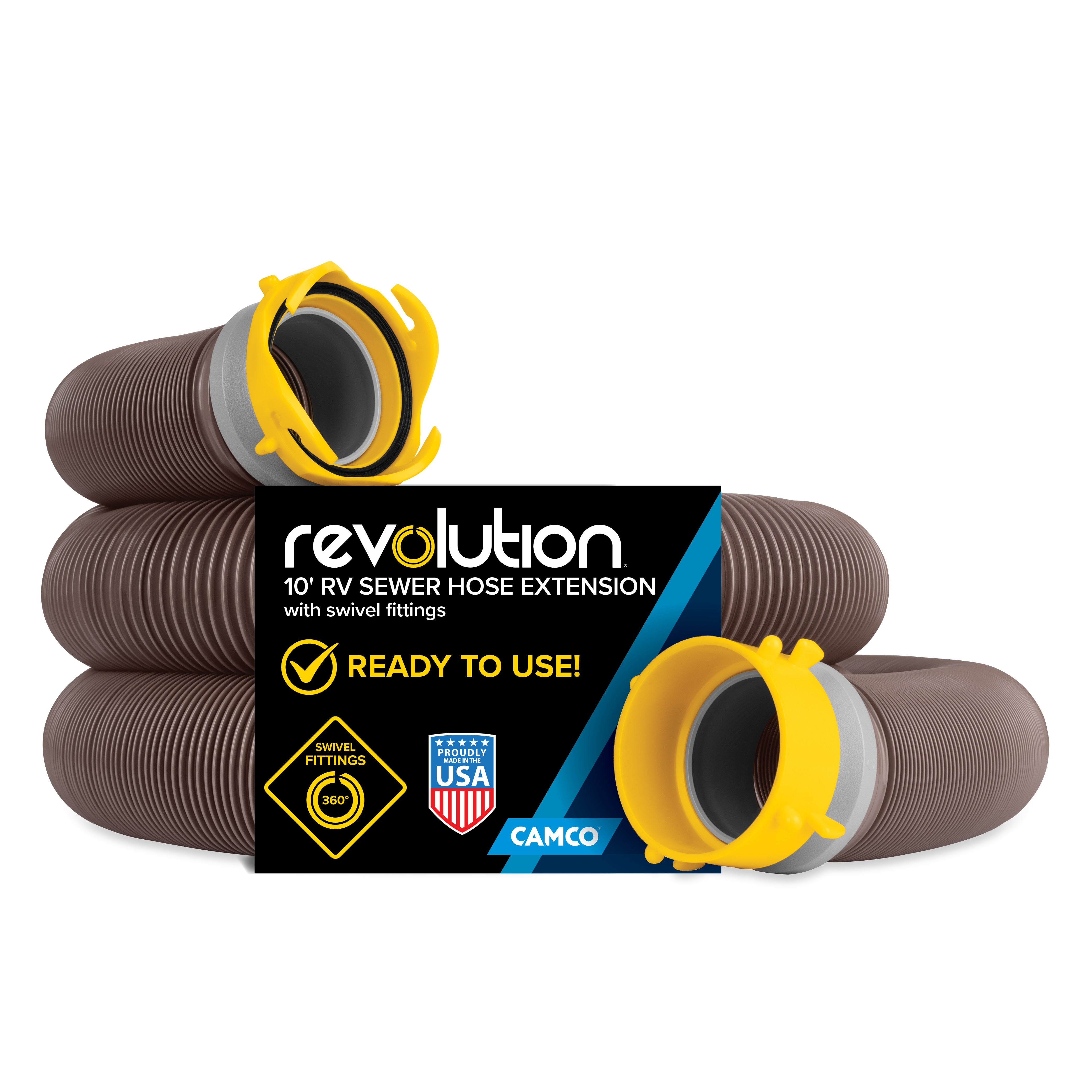 Camco Revolution 10 Ft RV Sewer Hose Kit with Swivel Fittings and Wire Guards