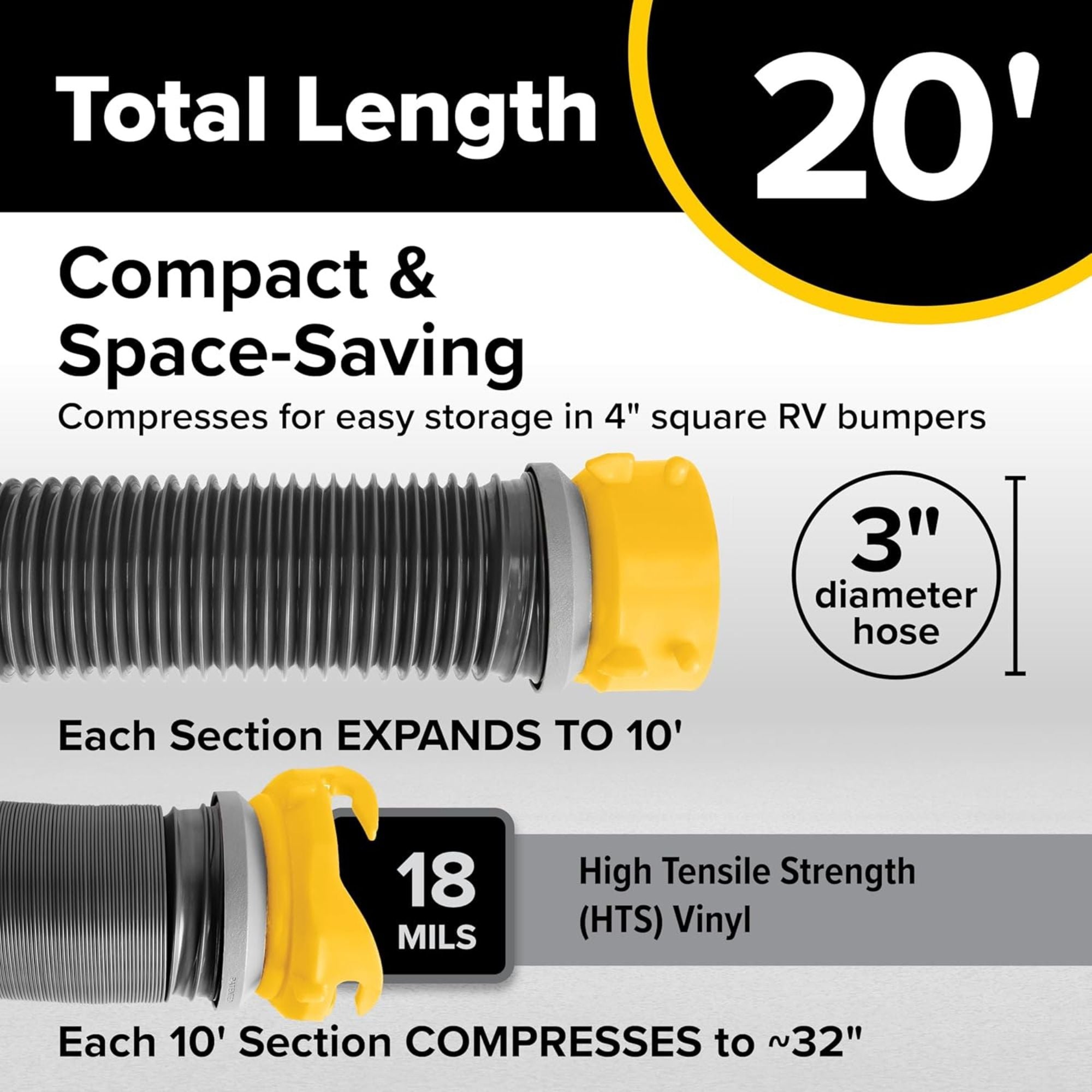 Camco Deluxe 20 Ft RV Sewer Hose Kit with Swivel Fittings and Wye Connector - VMInnovations