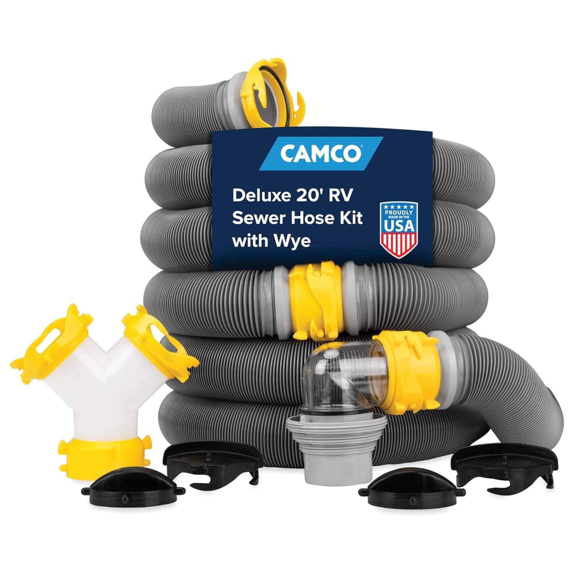 Camco Deluxe 20 Ft RV Sewer Hose Kit with Swivel Fittings and Wye Connector - VMInnovations