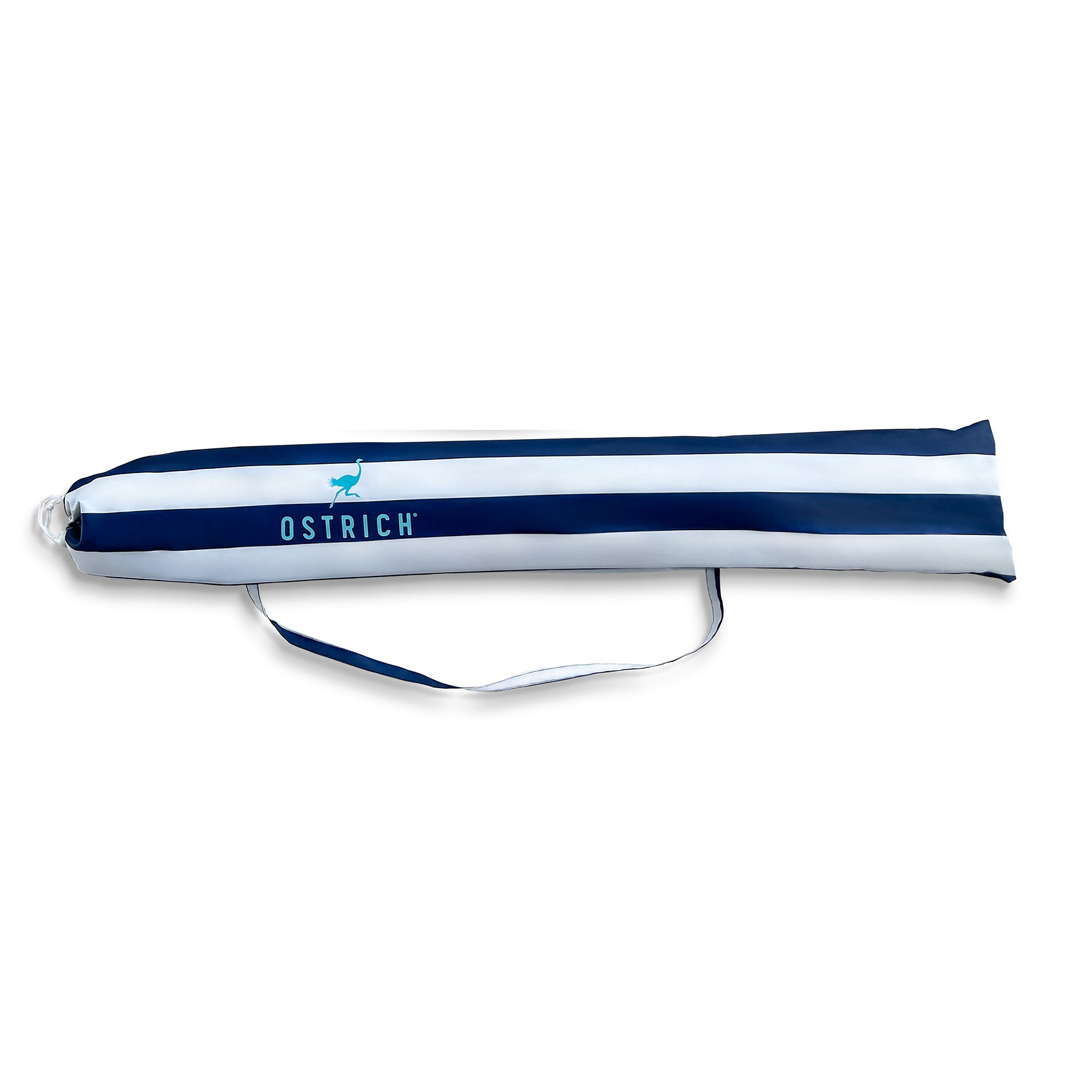 Ostrich The Deluxe Umbrella, 7 ft Beach Umbrella w/Sand Auger, Navy Blue Stripe - VMInnovations
