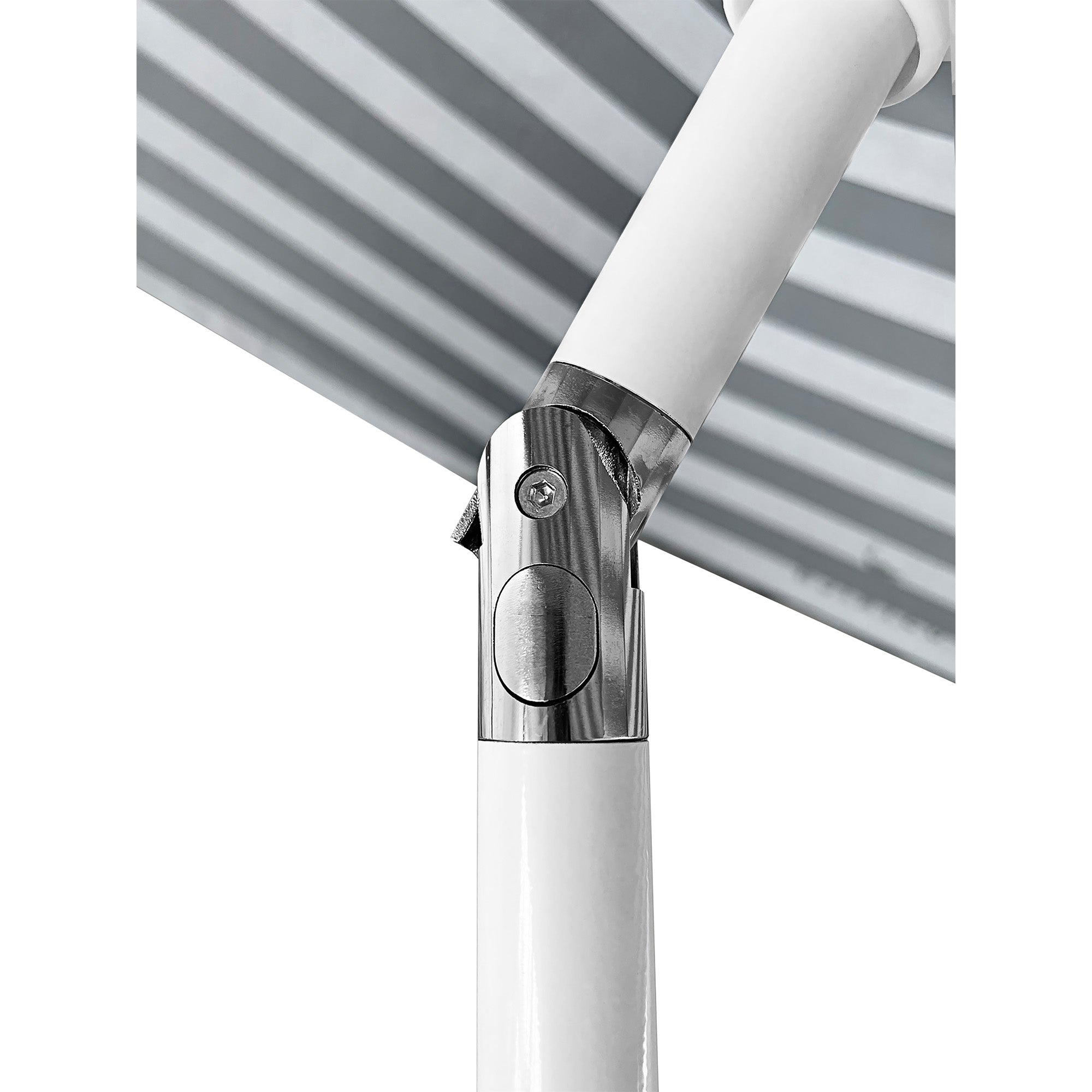 Ostrich The Deluxe Umbrella, 7 ft Beach Umbrella w/Sand Auger, Navy Blue Stripe - VMInnovations