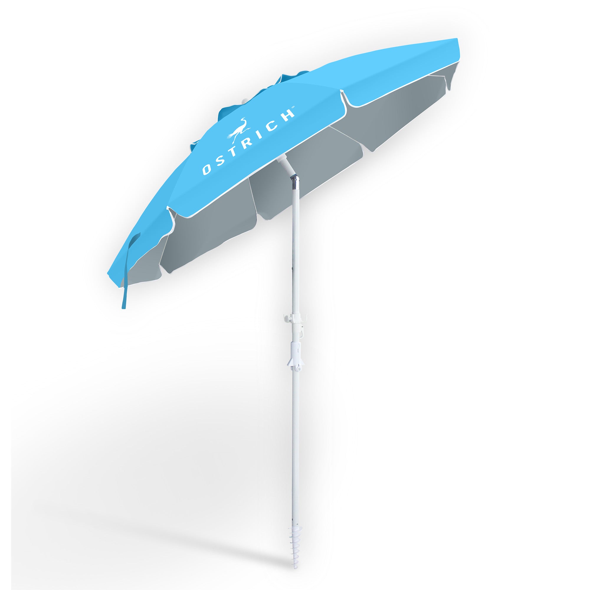 Ostrich The Deluxe Umbrella, 7 ft Beach Umbrella with Sand Auger, Light Blue
