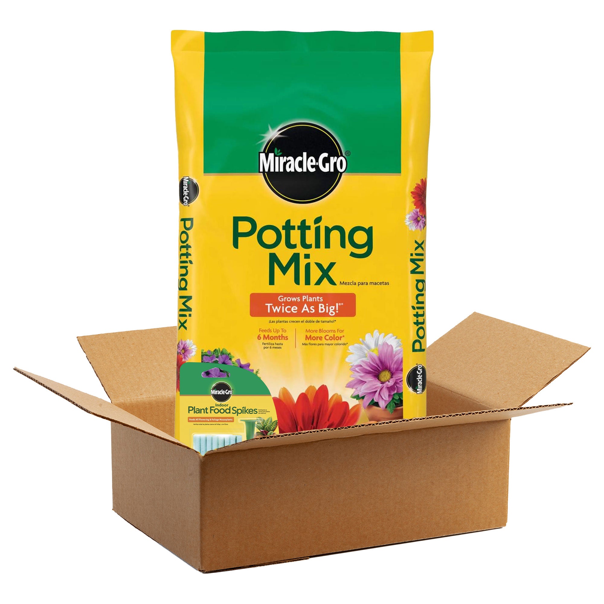Miracle-Gro Potting Mix for Plants, 2 Cu. ft. and 24 Pack Plant Food Spikes