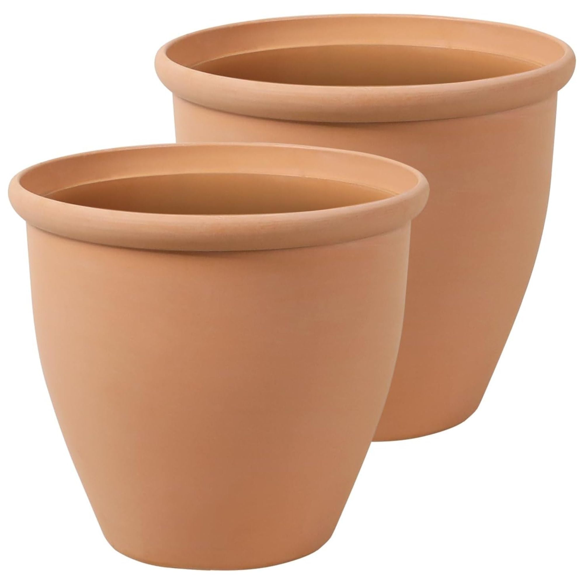Worth 2 Pack 15" Round Planters, Large Plastic Plant Pots with Drainage Hole