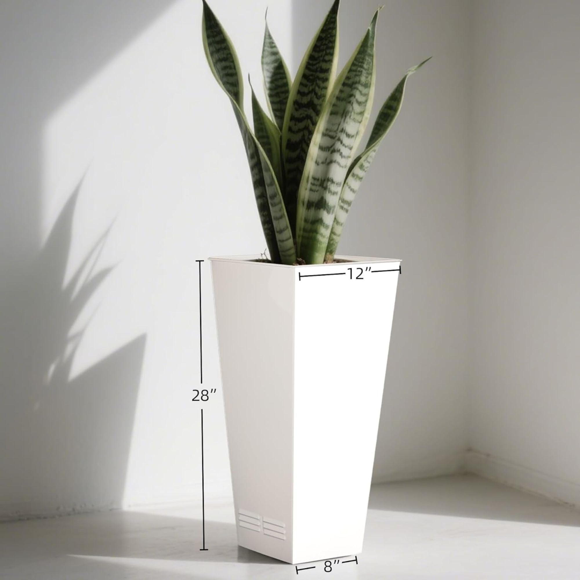 Worth 2 Pack 28" Tall Large Metal Planter, Tapered Steel Flower Pots, White - VMInnovations