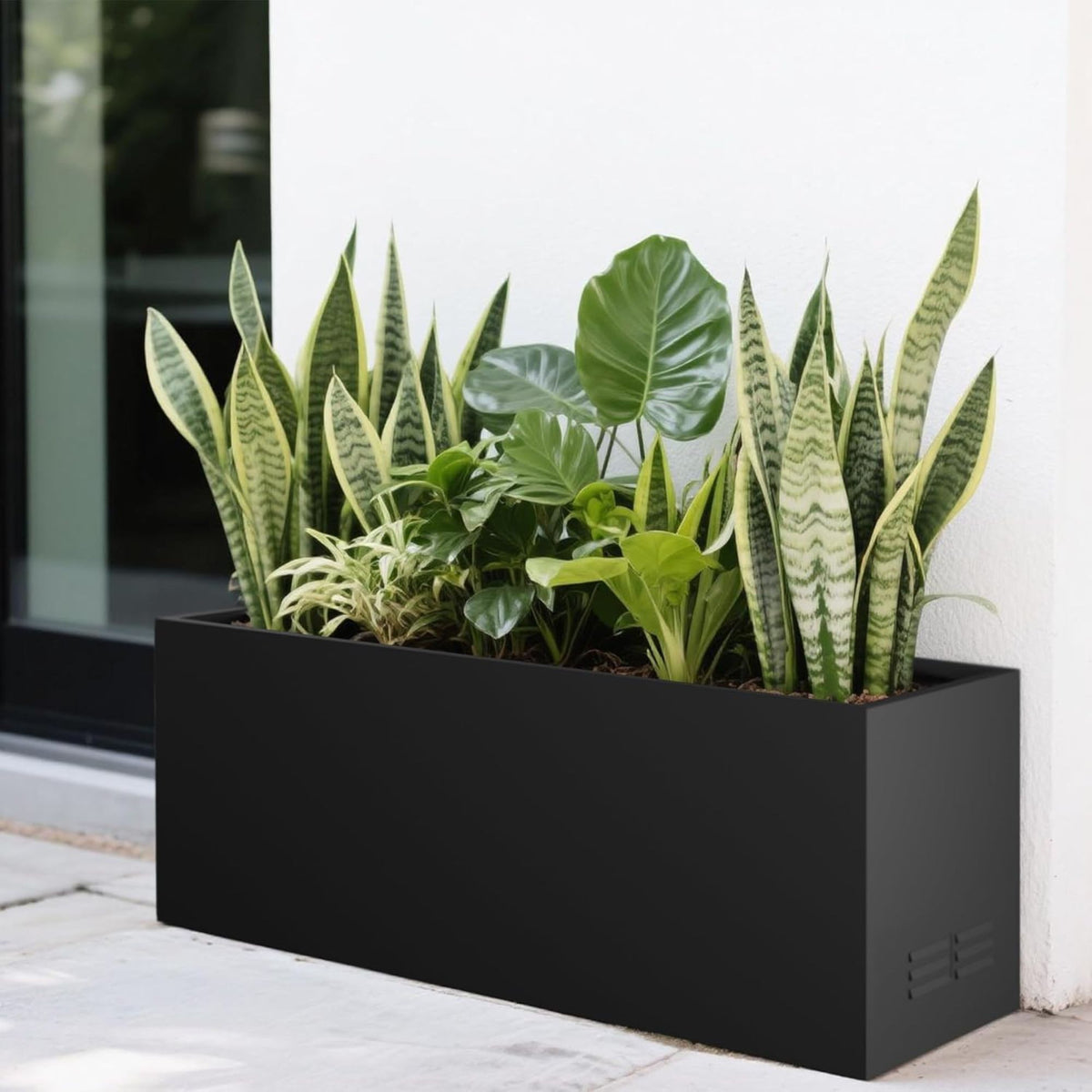 Worth Metal Planter w/Insert Plate & Drain Holes, 30" Long, Black (Open Box) - VMInnovations