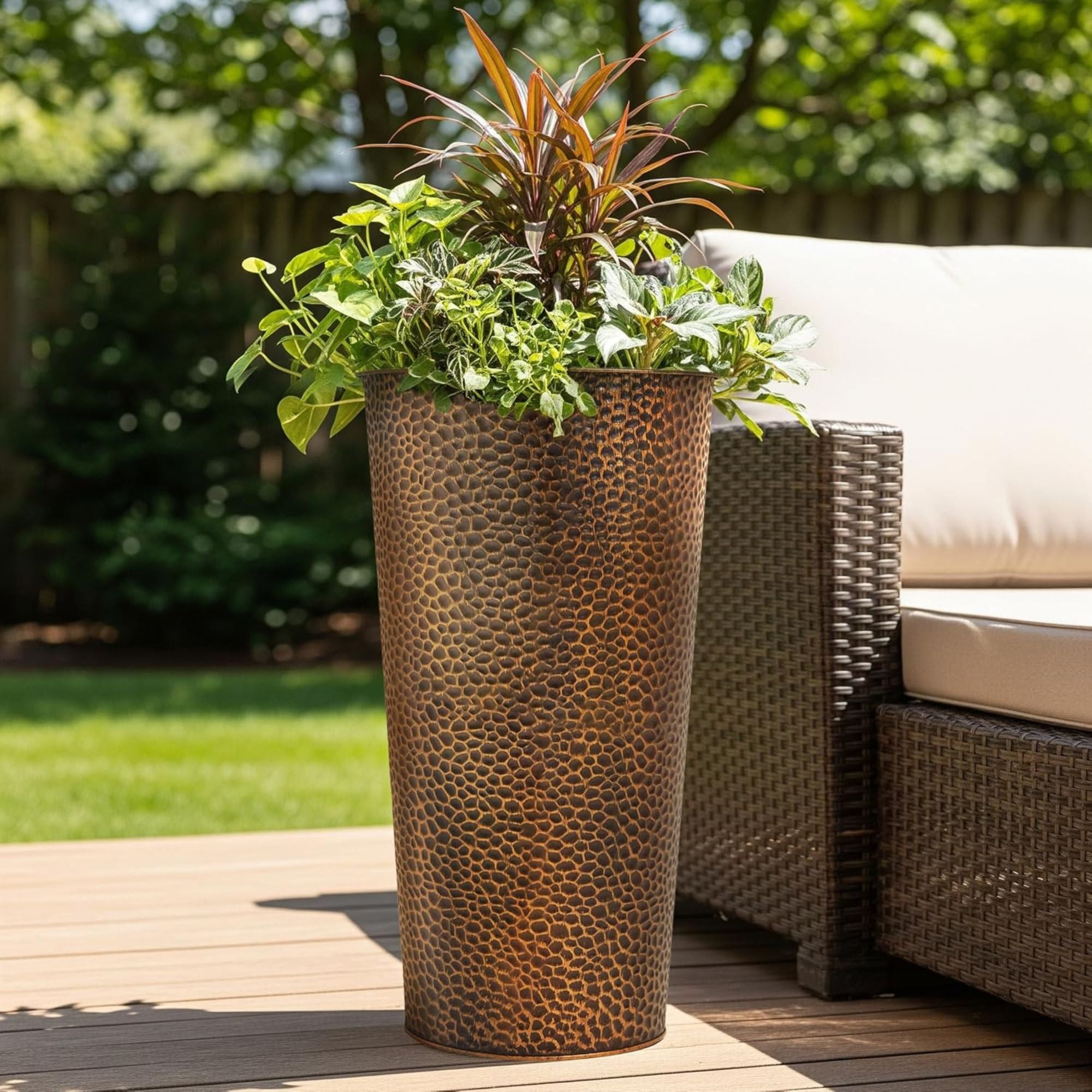 Worth 2 Pack 28" Metal Planter with Inside Pot for Indoors or Outdoors, Bronze
