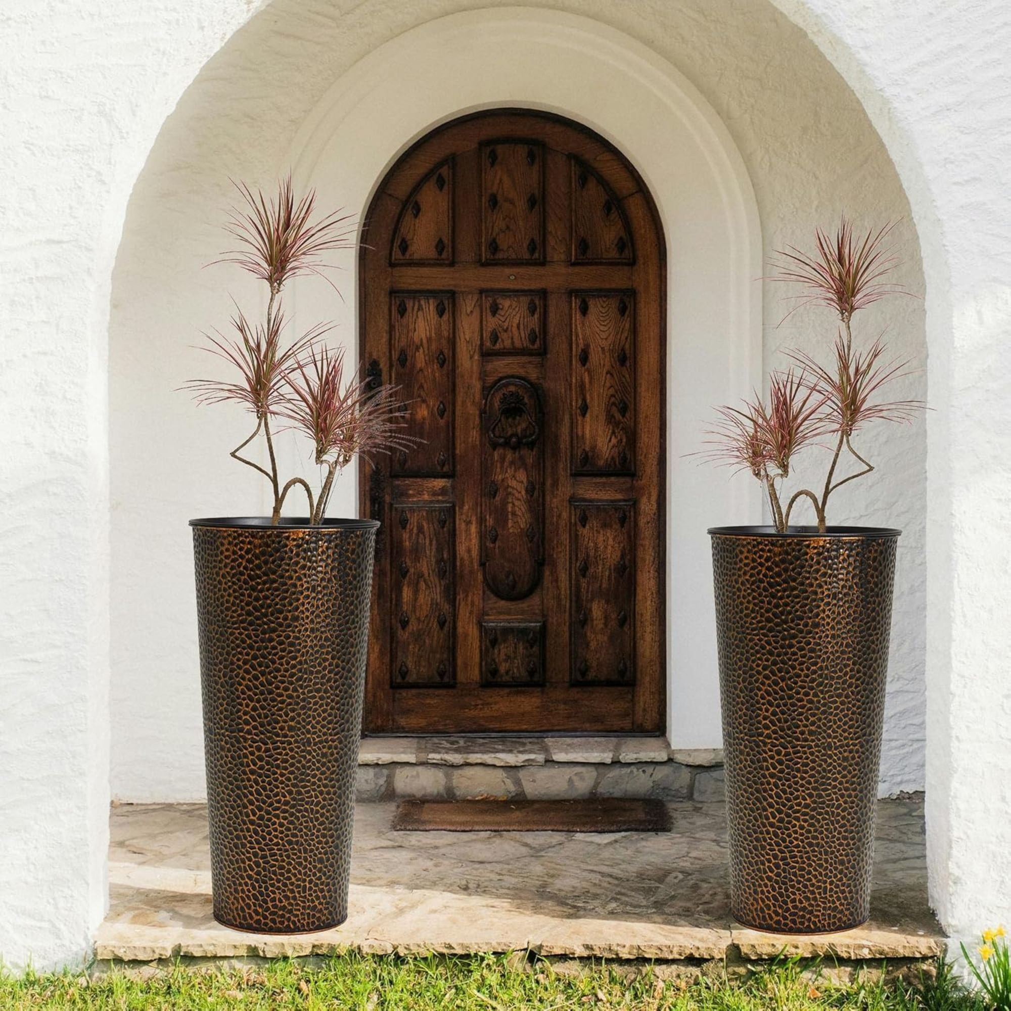 Worth 2 Pack 28" Metal Planter with Inside Pot for Indoors or Outdoors, Bronze