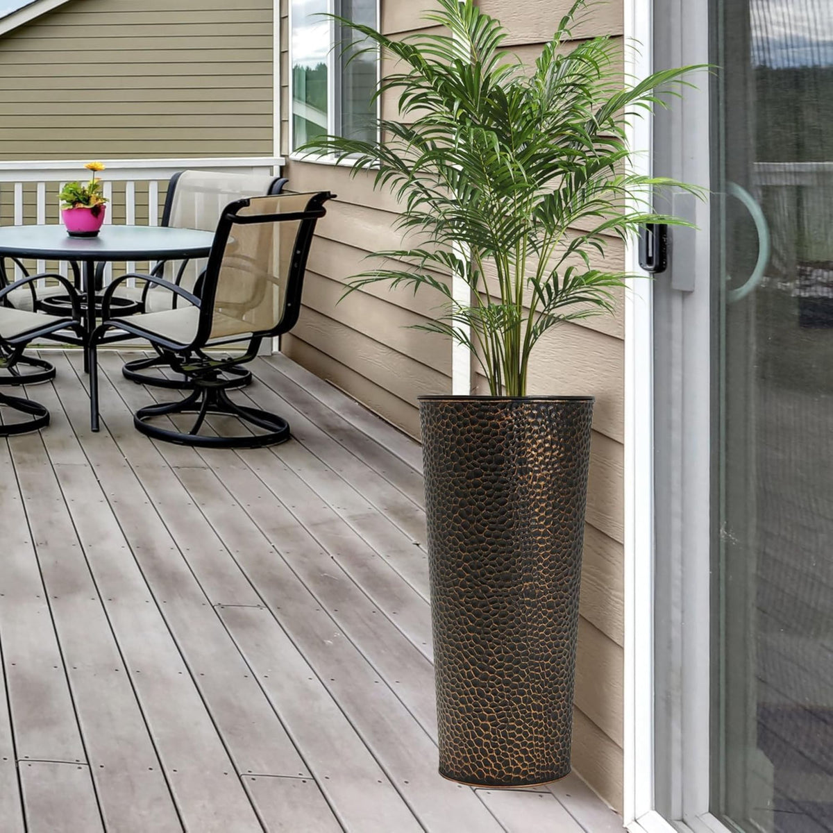 Worth 2 Pack 28" Metal Planter with Inside Pot for Indoors or Outdoors, Bronze