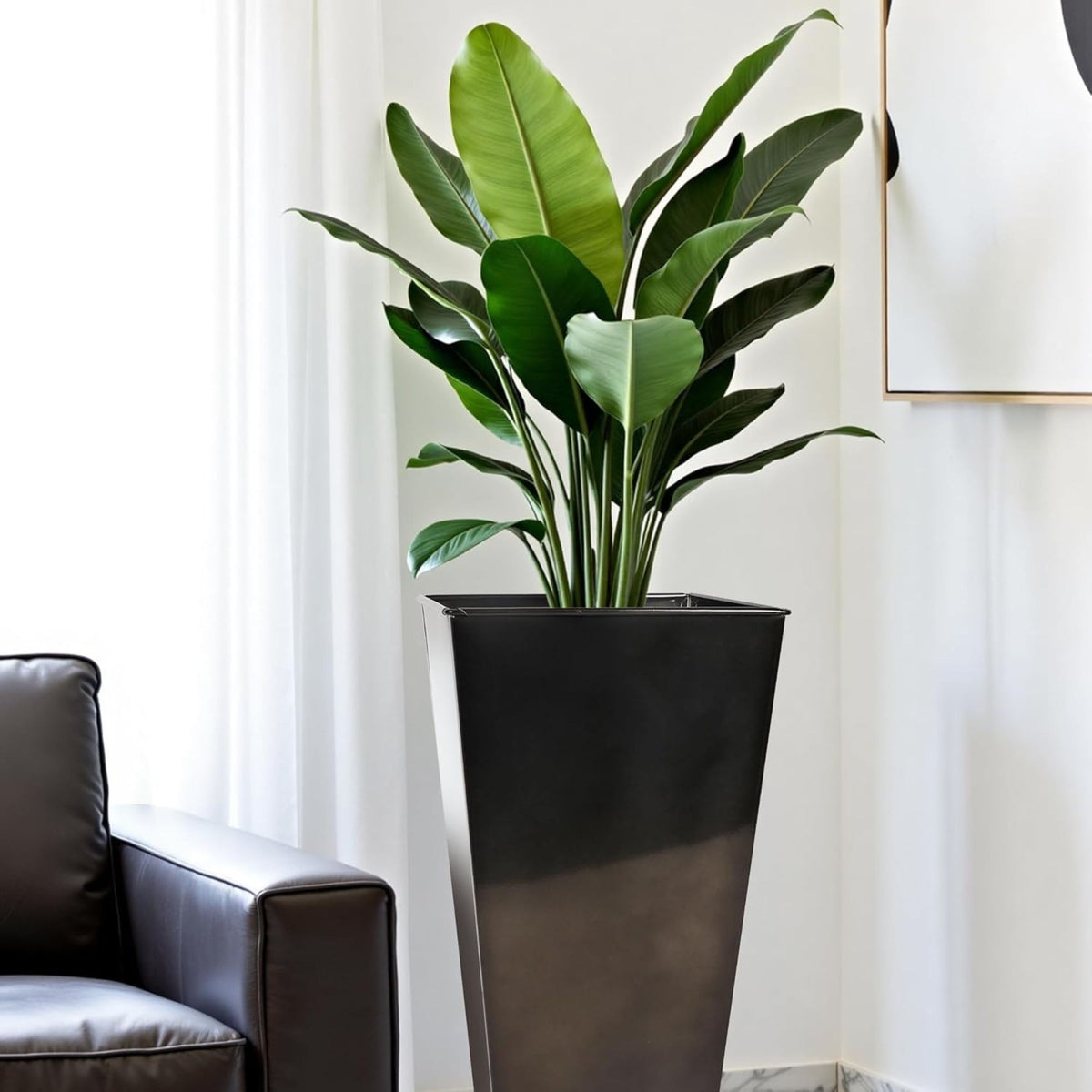 Worth 2 Pack 28" Tall Large Metal Planter, Tapered Steel Flower Pots, (Open Box)