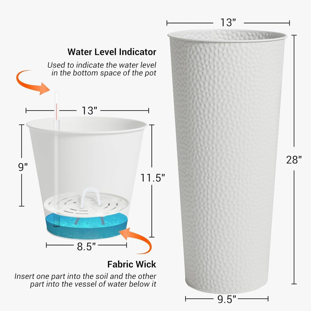 Worth 2 Pack 28" Metal Planter with Inside Pot for Indoors or Outdoors(Open Box)