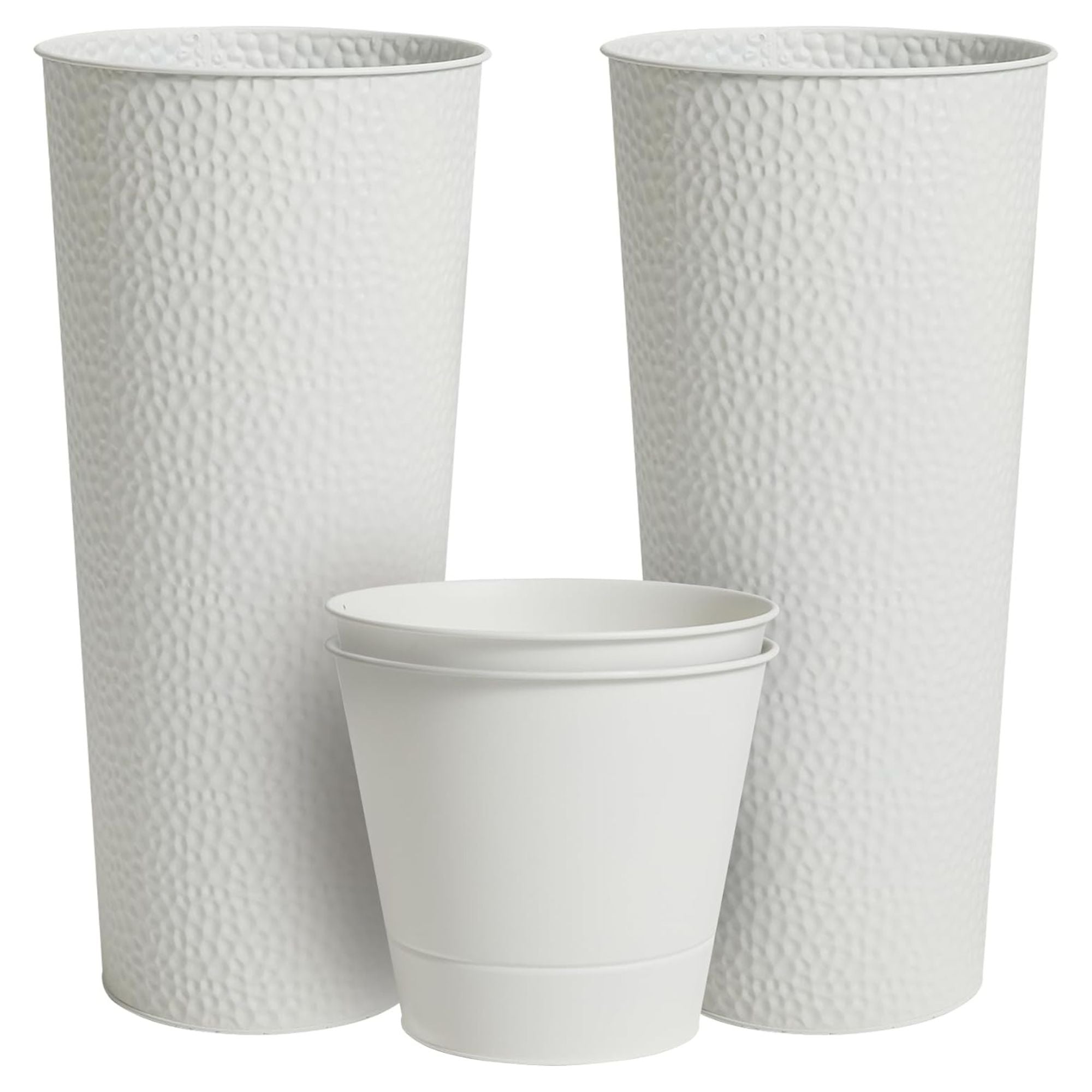 Worth 2 Pack 28" Metal Planter with Inside Pot for Indoors or Outdoors, White - VMInnovations
