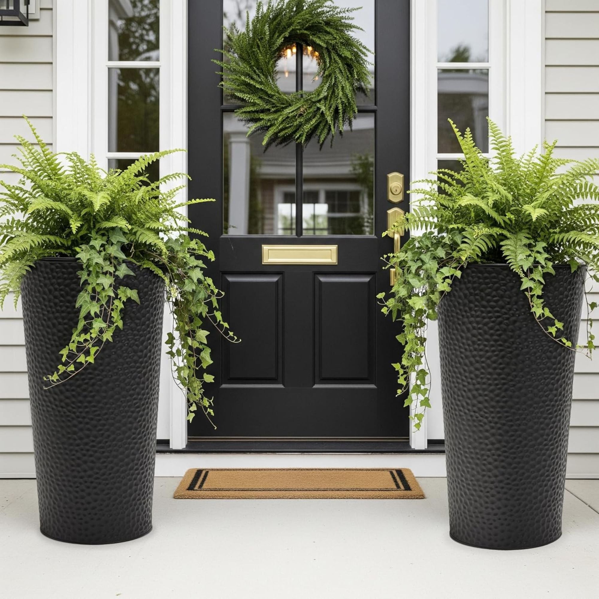 Worth 2 Pack 28" Metal Planter with Inside Pot for Indoors or Outdoors, Black - VMInnovations