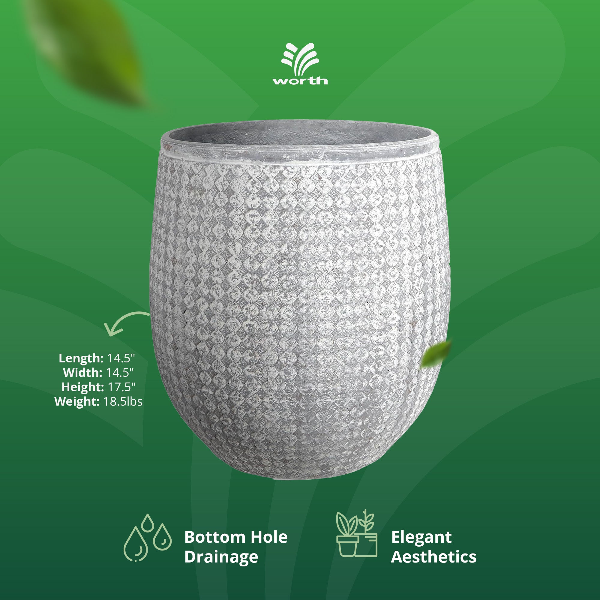 Worth 14.5" Round Planter, Lightweight Magnesium Oxide Plant Pot (Open Box)