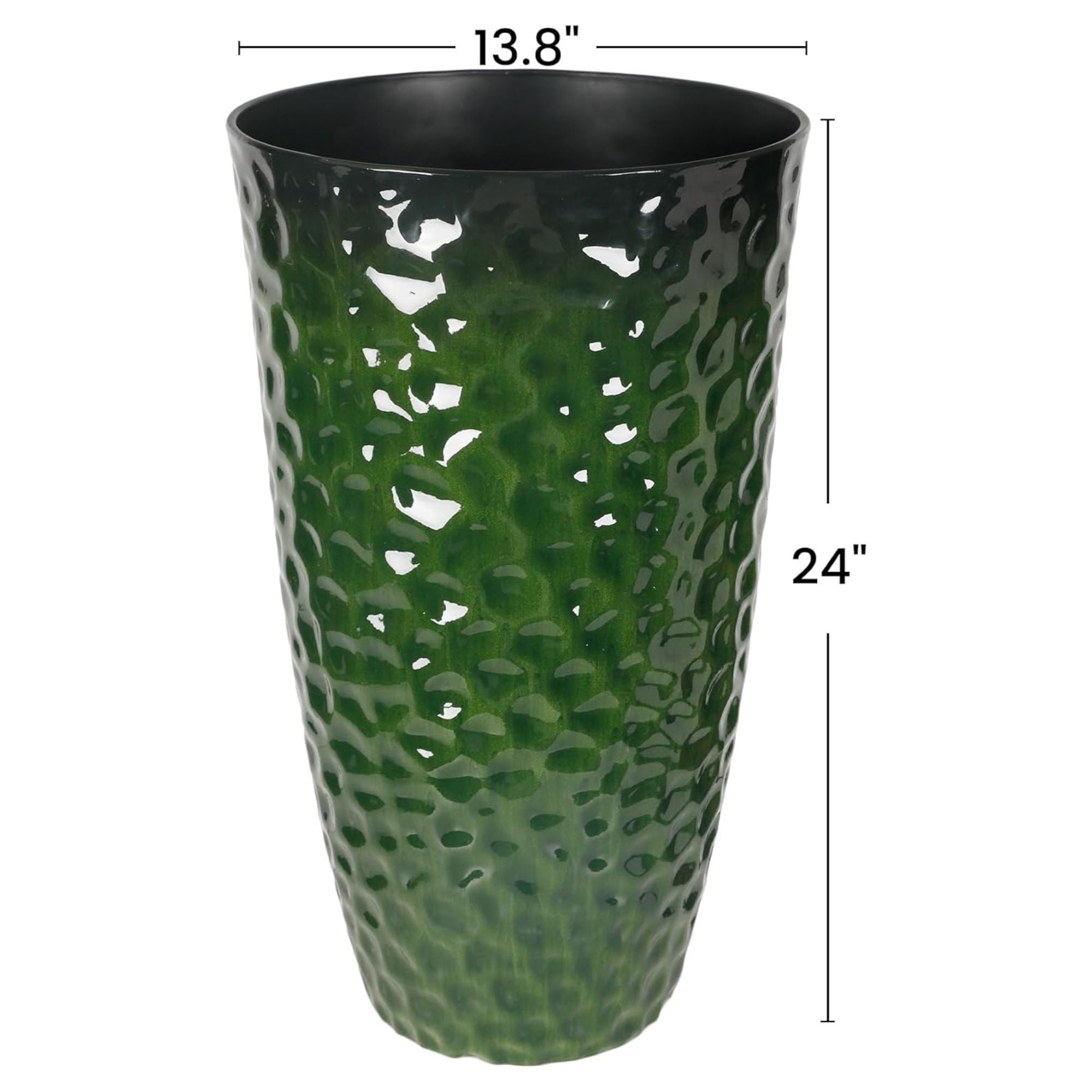Worth 2 Pack 24" Tall Large Plastic Planter with Drainage Hole, Glossy Green