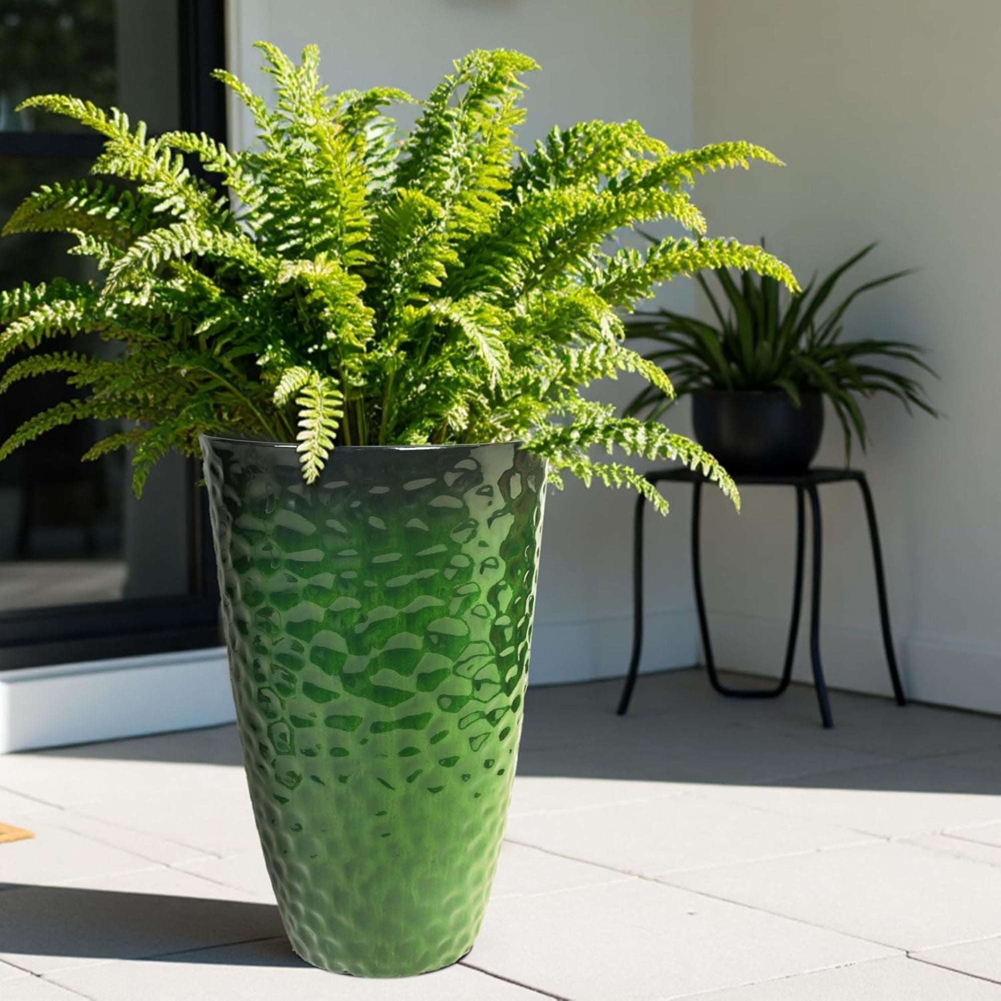 Worth 2 Pack 24" Tall Large Plastic Planter with Drainage Hole, Glossy Green