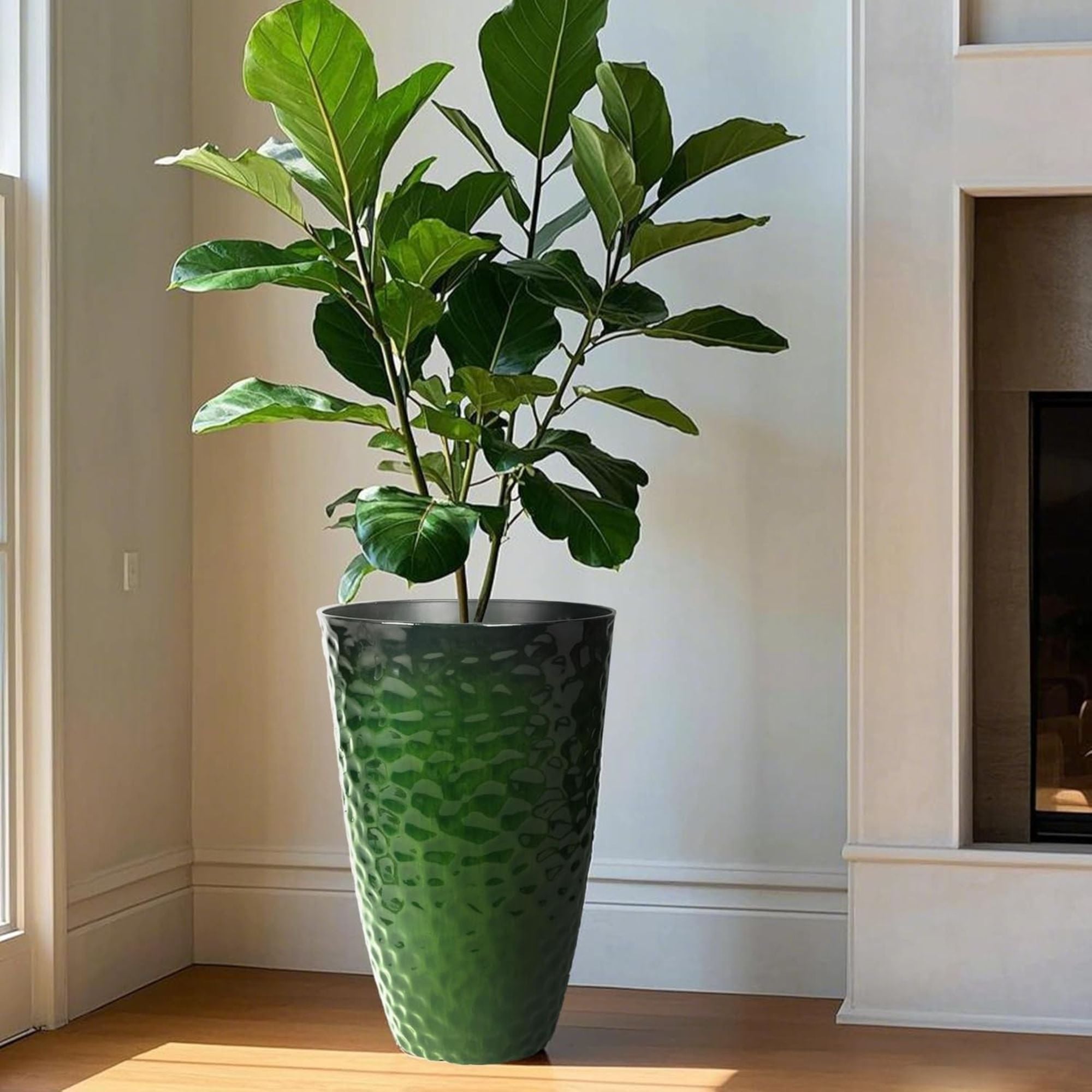 Worth 2 Pack 24" Tall Large Plastic Planter with Drainage Hole, Glossy Green